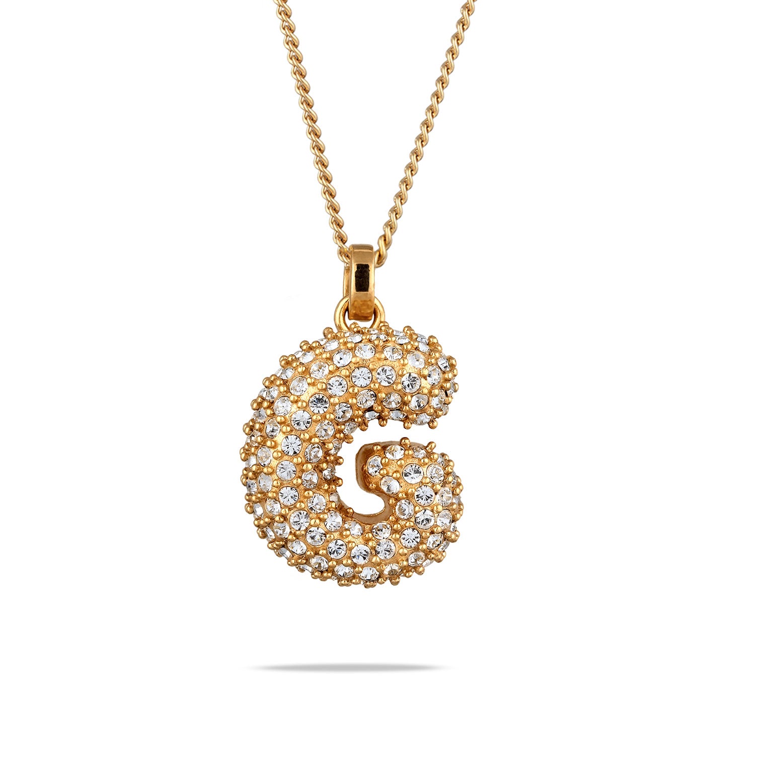Gold - Elli | Halskette Bubble Buchstabe G | Mit Kristallen von Swarovski® (Weiß) | 925 Sterling Silber vergoldet