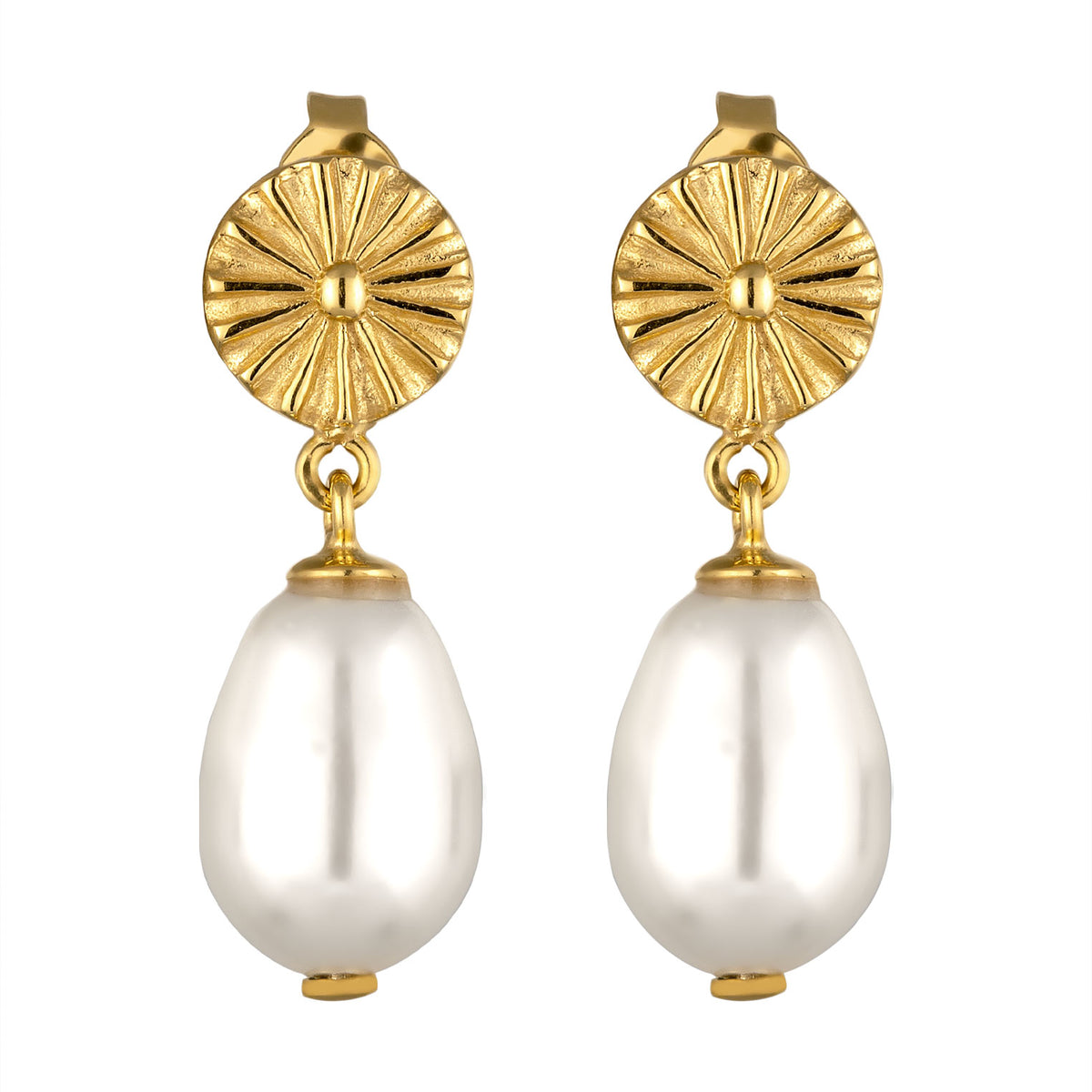 Gold - Elli | Ohrstecker Sonne | Synthetische Perle (Weiß) | 925 Sterling Silber vergoldet