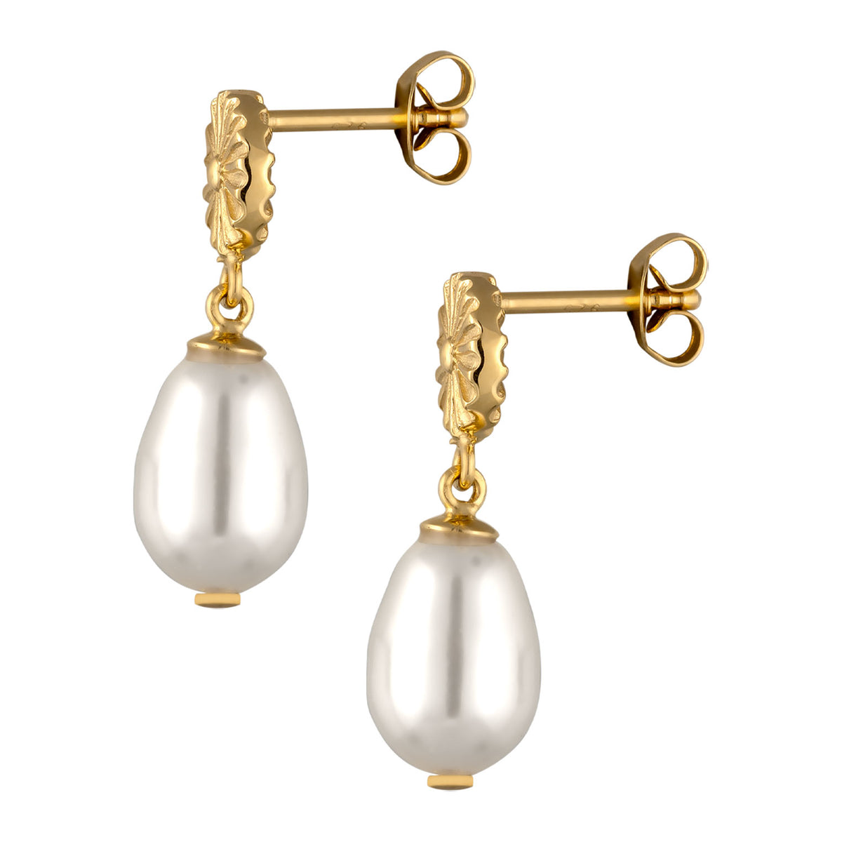 Gold - Elli | Ohrstecker Sonne | Synthetische Perle (Weiß) | 925 Sterling Silber vergoldet