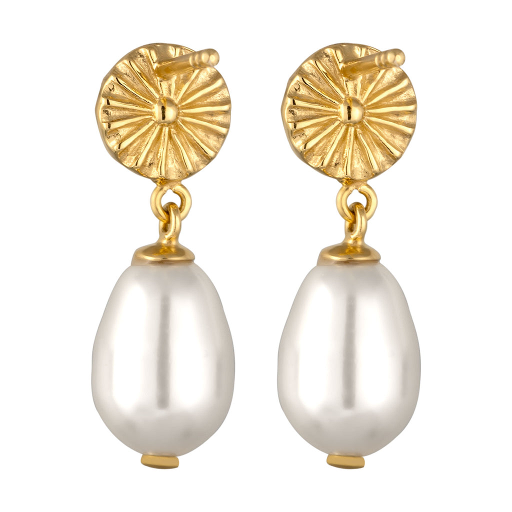 Gold - Elli | Ohrstecker Sonne | Synthetische Perle (Weiß) | 925 Sterling Silber vergoldet