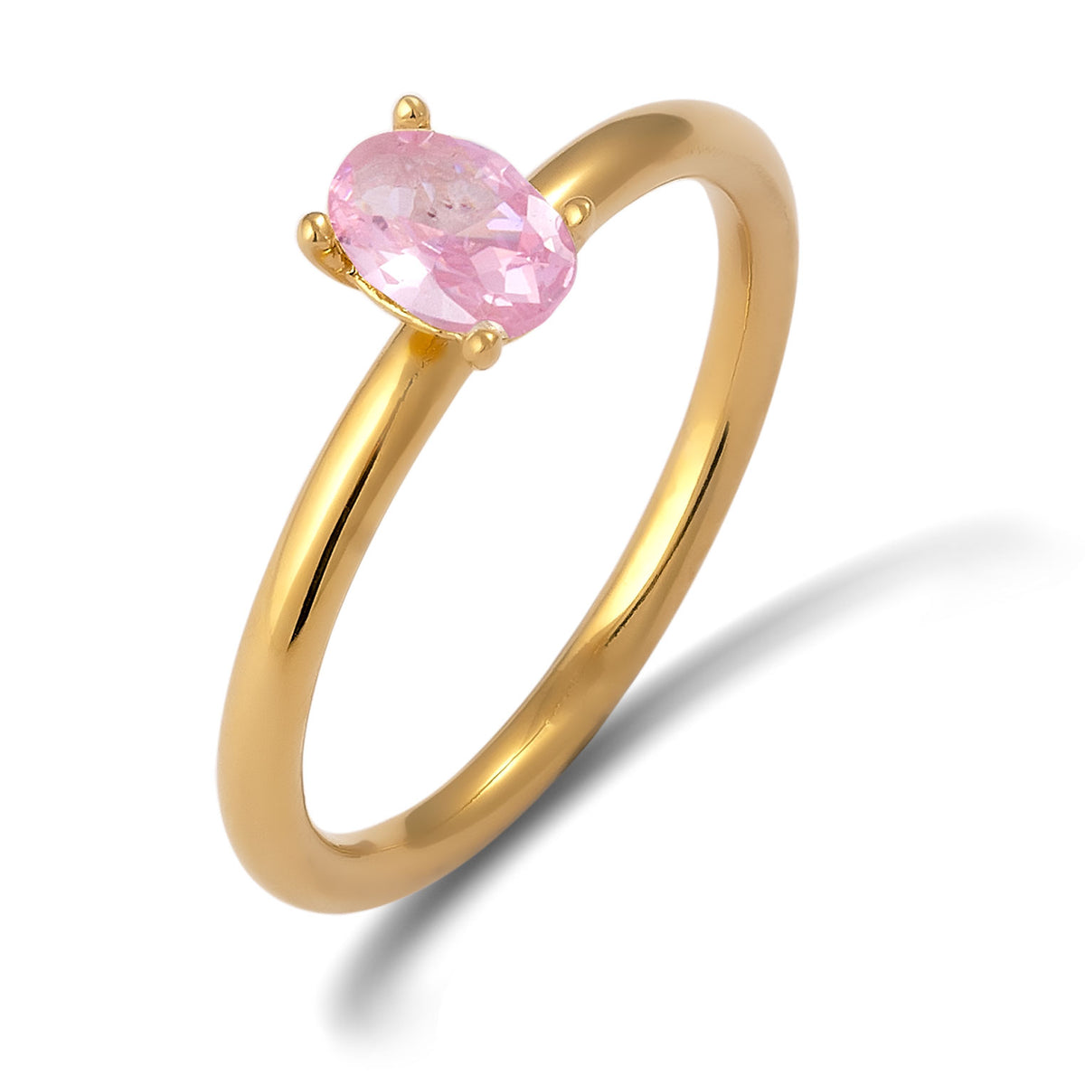 Gold - Elli | Solitär-Ring | Zirkonia (Pink) | 925 Sterling Silber vergoldet