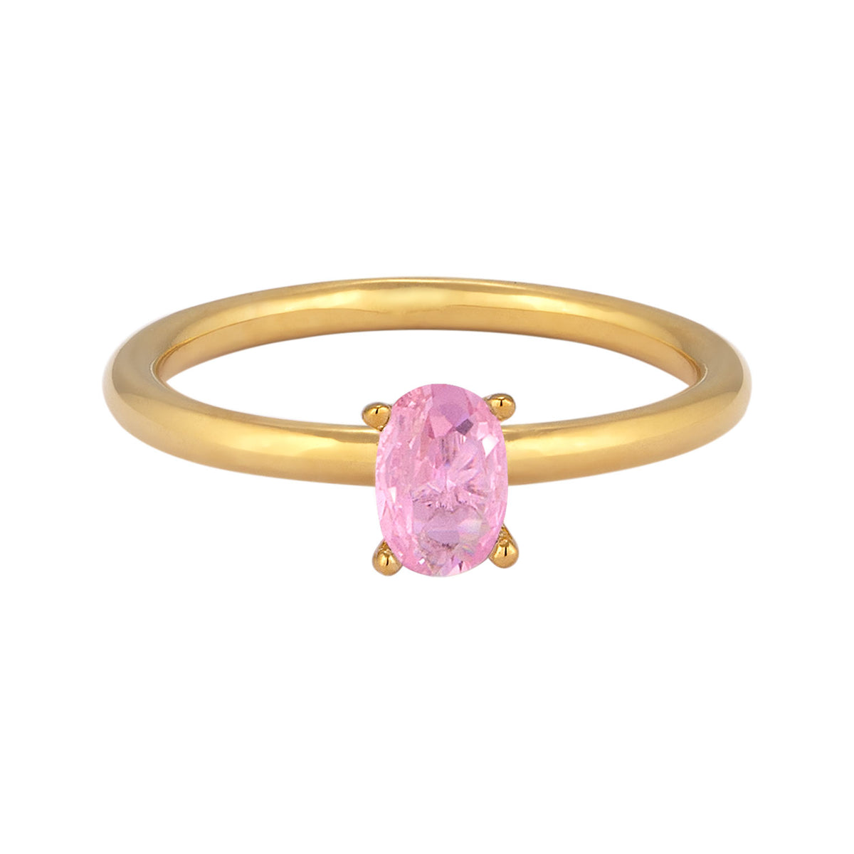 Gold - Elli | Solitär-Ring | Zirkonia (Pink) | 925 Sterling Silber vergoldet