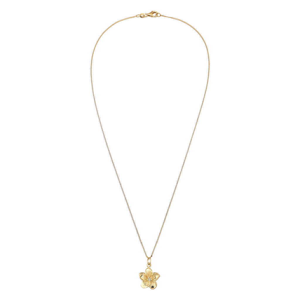 Gold - Elli | Halskette Frangipani Anhänger | Mit Kristallen von Swarovski® (Weiß) | 925 Sterling Silber vergoldet