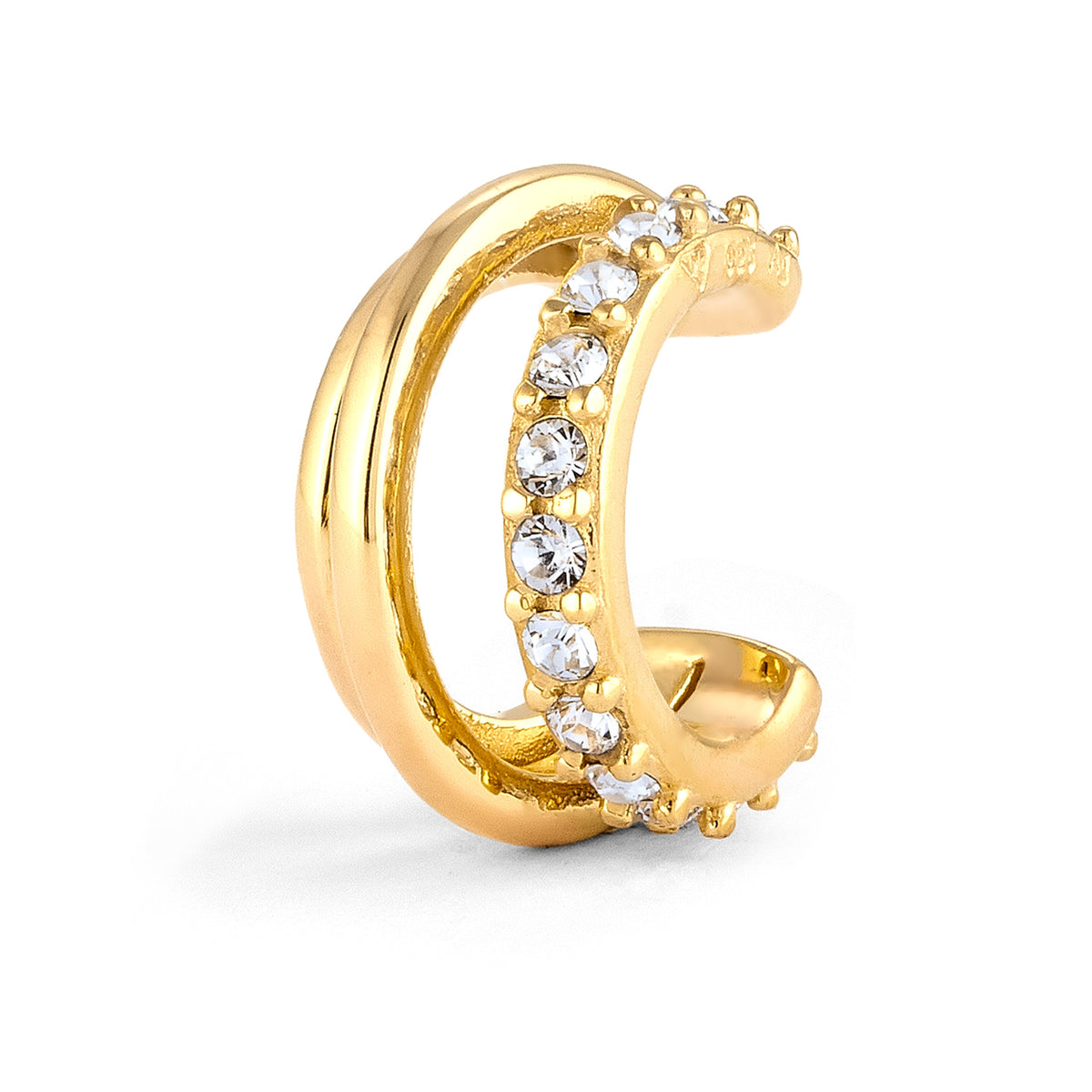 Gold - Elli | Earcuff Single | Mit Kristallen von Swarovski® (Weiß) | 925 Sterling Silber vergoldet
