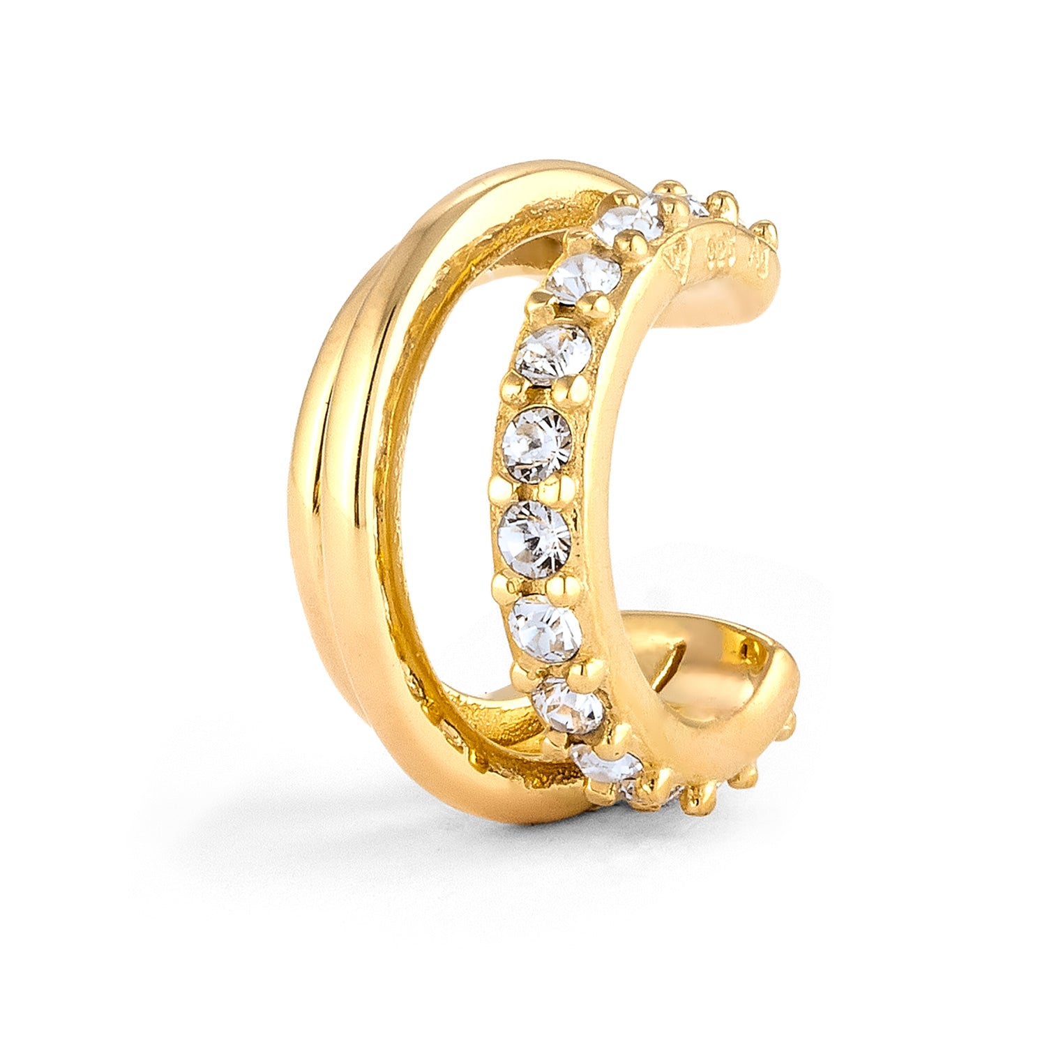 Gold - Elli | Earcuff Single | Glas Kristalle (Weiß) | 925 Sterling Silber vergoldet