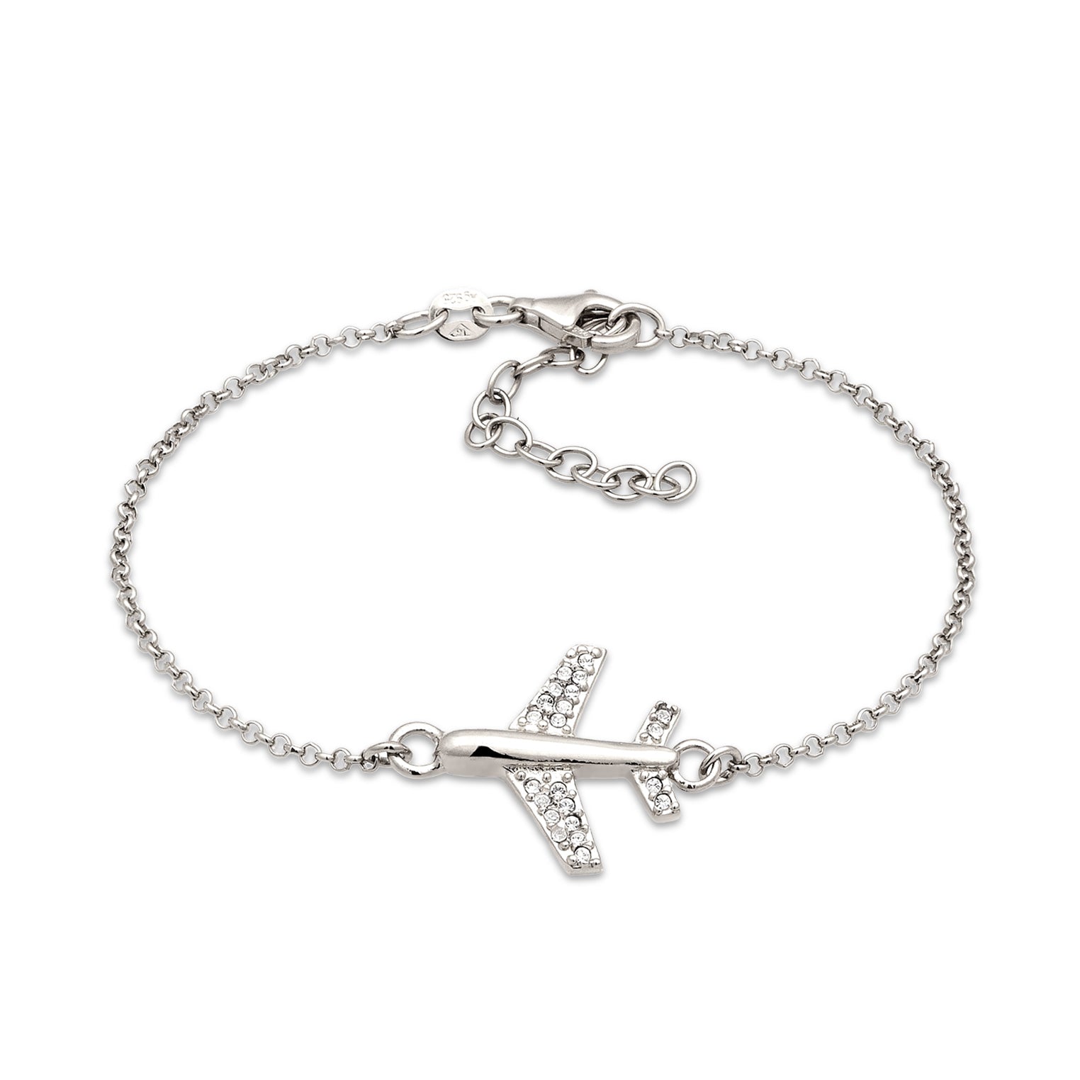 Silber - Elli | Armband Flugzeug | Mit Kristallen von Swarovski® (Weiß) | 925 Sterling Silber