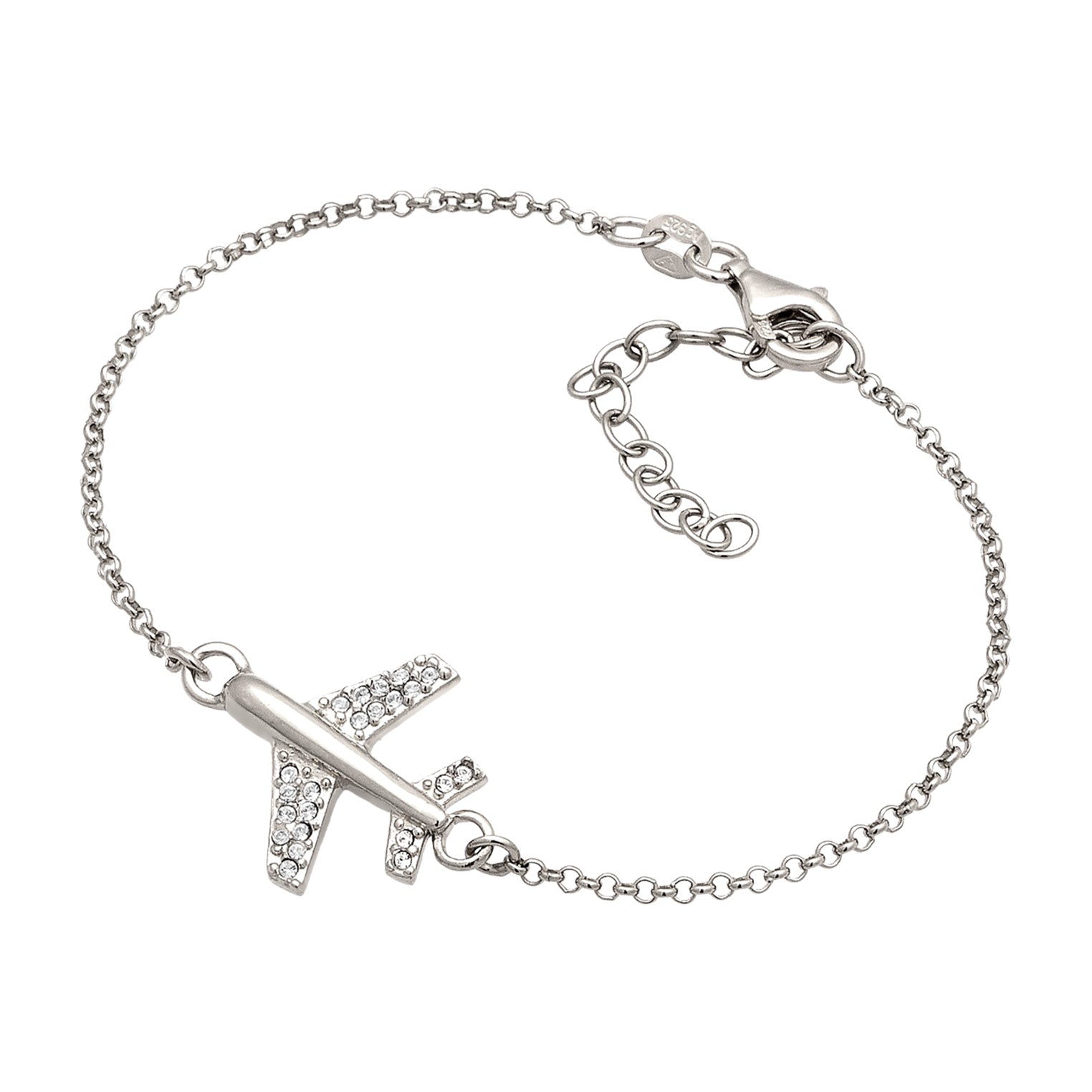 Silber - Elli | Armband Flugzeug | Mit Kristallen von Swarovski® (Weiß) | 925 Sterling Silber