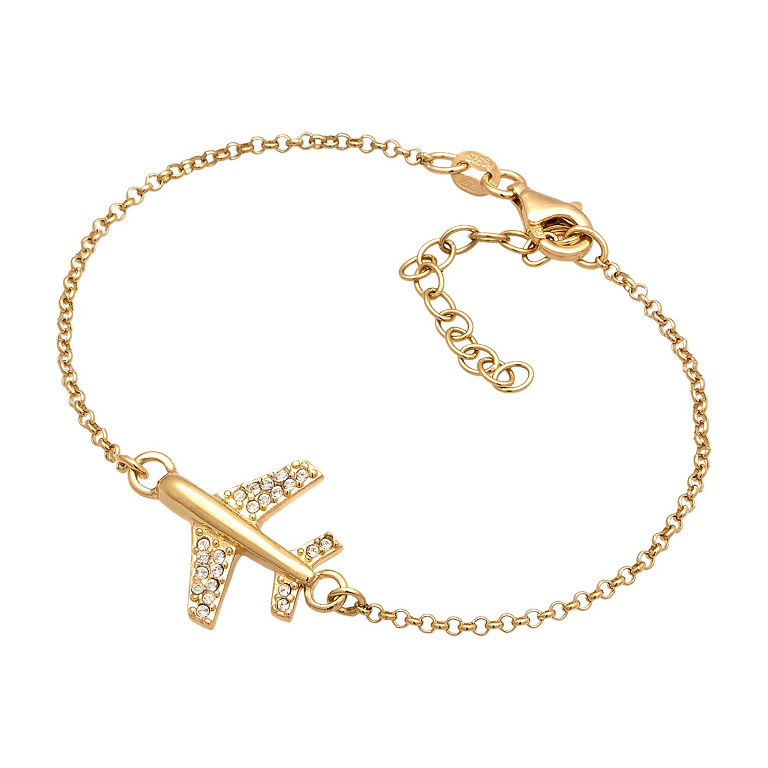 Gold - Elli | Armband Flugzeug | Mit Kristallen von Swarovski® (Weiß) | 925 Sterling Silber vergoldet