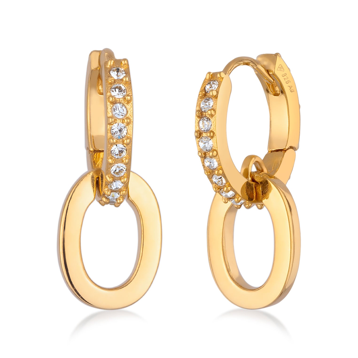 Gold - Elli PREMIUM | Creolen Ring Einhänger | Mit Kristallen von Swarovski® (Weiß) | 925 Sterling Silber vergoldet