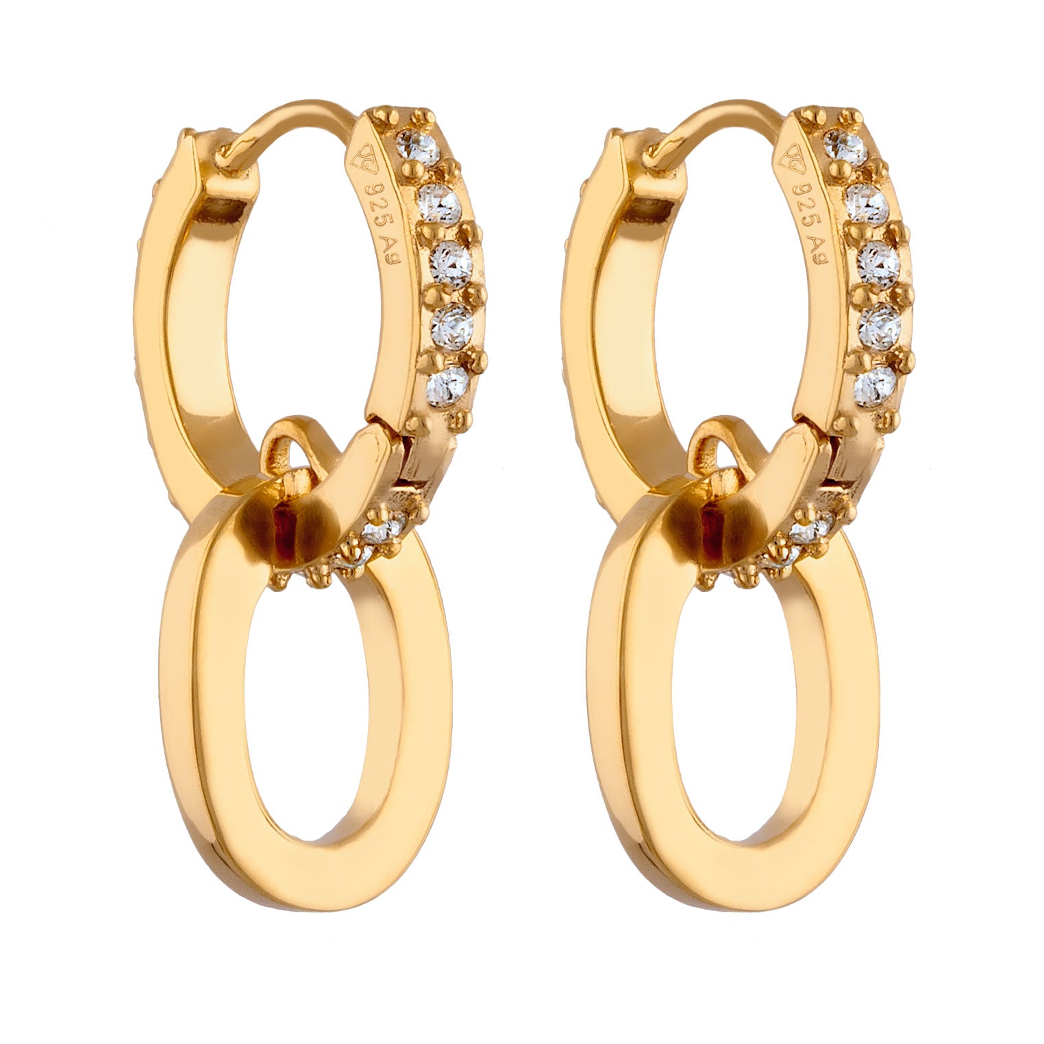 Gold - Elli PREMIUM | Creolen Ring Einhänger | Mit Kristallen von Swarovski® (Weiß) | 925 Sterling Silber vergoldet