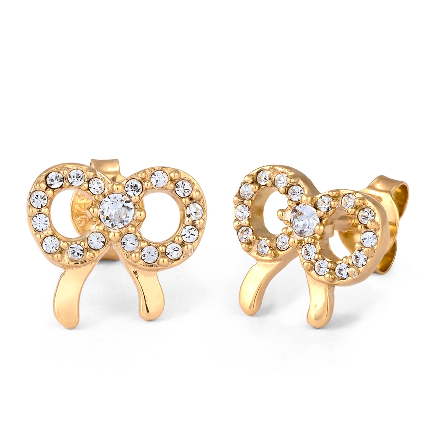 Gold - Elli | Ohrstecker Schleife | Mit Kristallen von Swarovski® (Weiß) | 925 Sterling Silber vergoldet