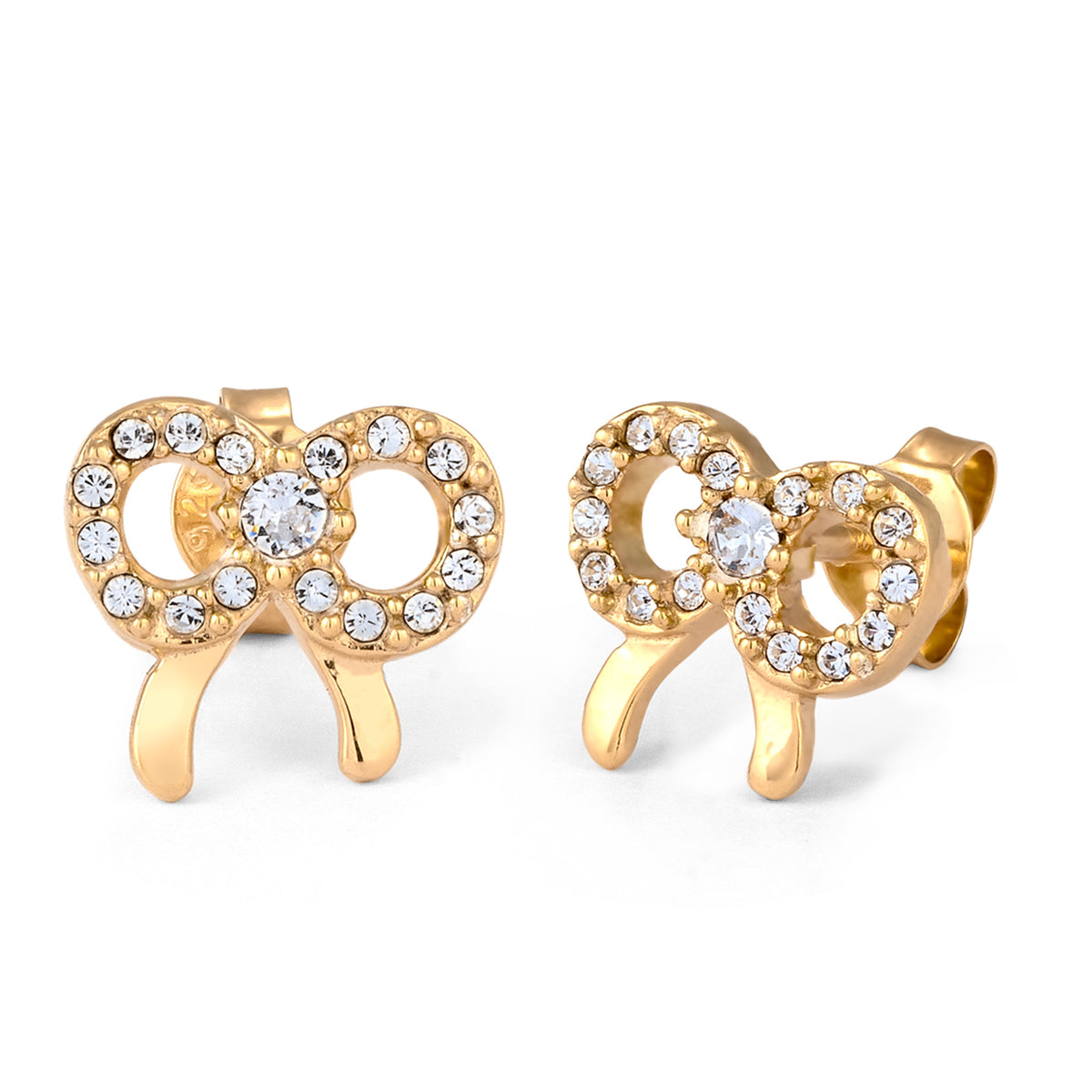 Gold - Elli | Ohrstecker Schleife | Mit Kristallen von Swarovski® (Weiß) | 925 Sterling Silber vergoldet