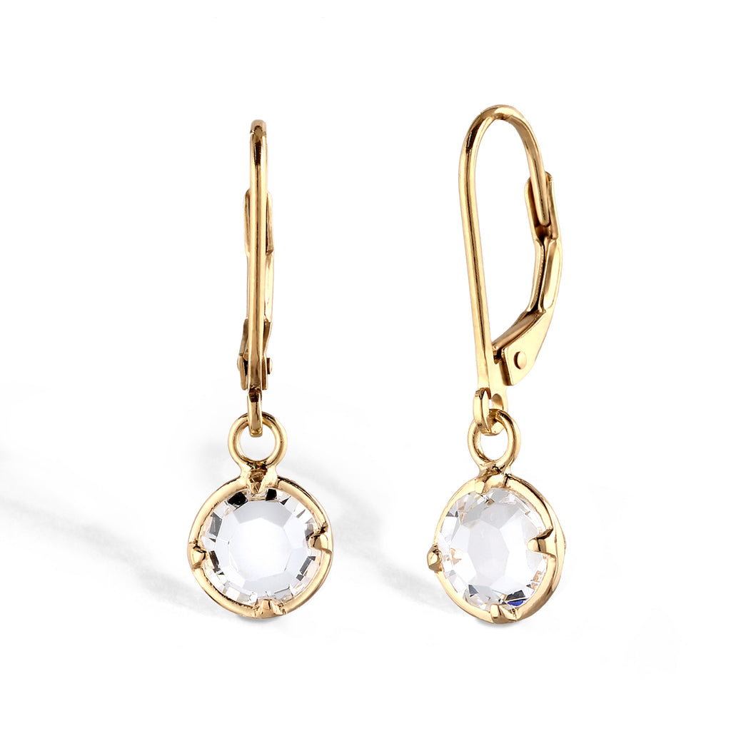 Gold - Elli | Ohrhänger Rund | Glas Kristalle (Weiß) | 925 Sterling Silber vergoldet