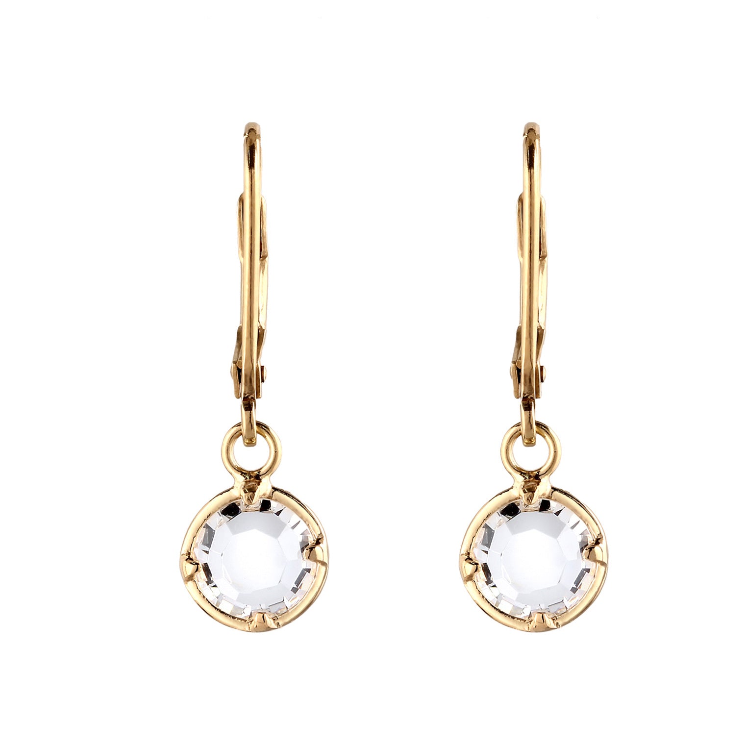 Gold - Elli | Ohrhänger Rund | Glas Kristalle (Weiß) | 925 Sterling Silber vergoldet