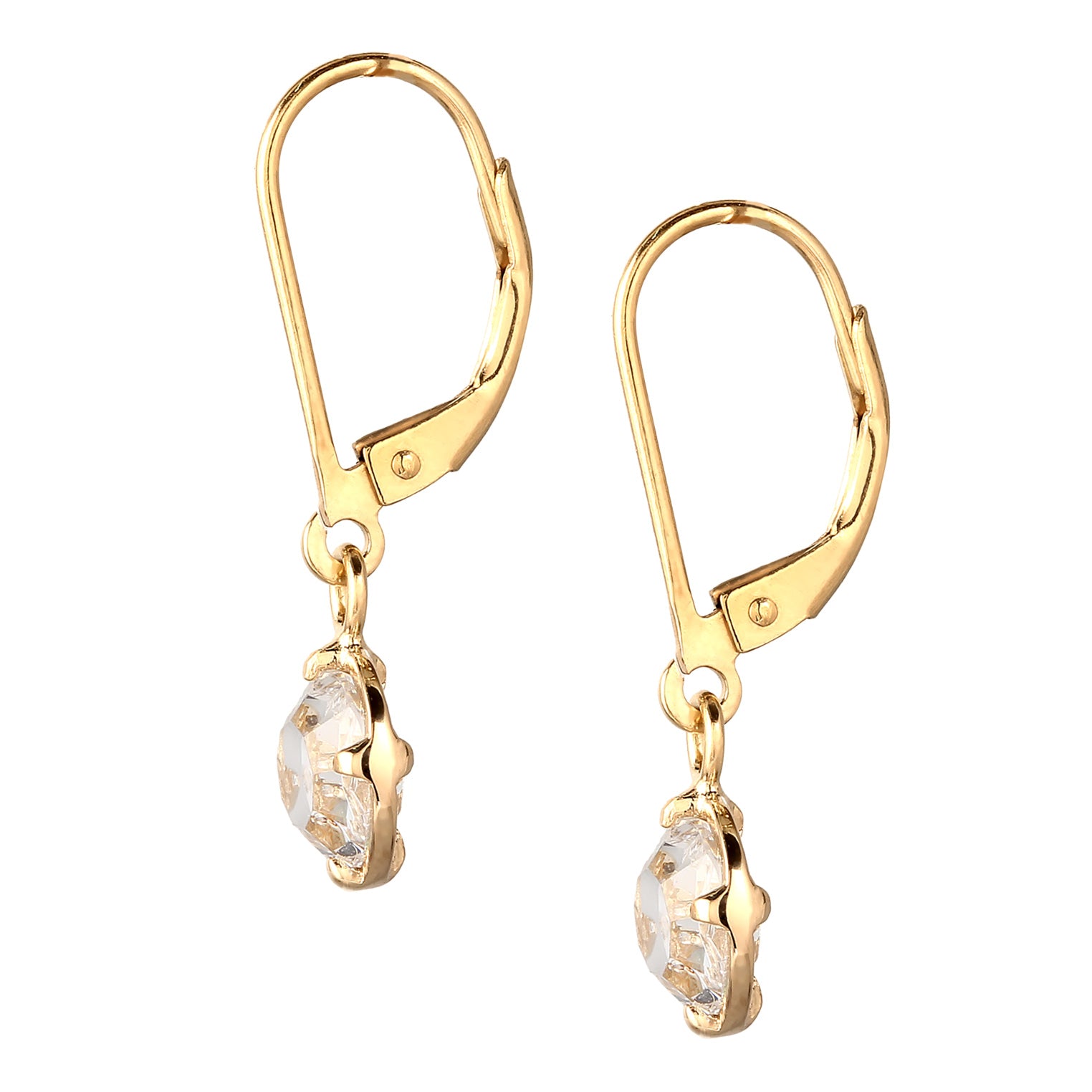 Gold - Elli | Ohrhänger Rund | Glas Kristalle (Weiß) | 925 Sterling Silber vergoldet