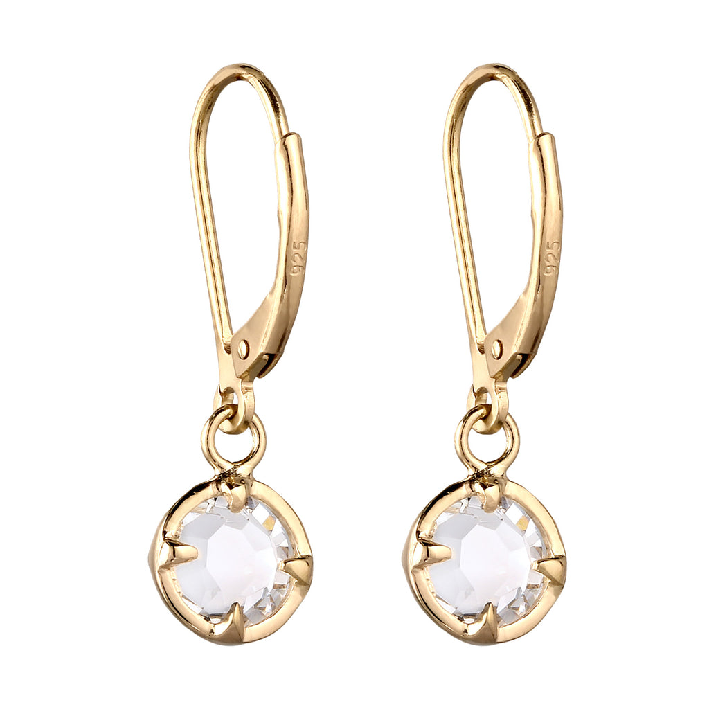 Gold - Elli | Ohrhänger Rund | Glas Kristalle (Weiß) | 925 Sterling Silber vergoldet