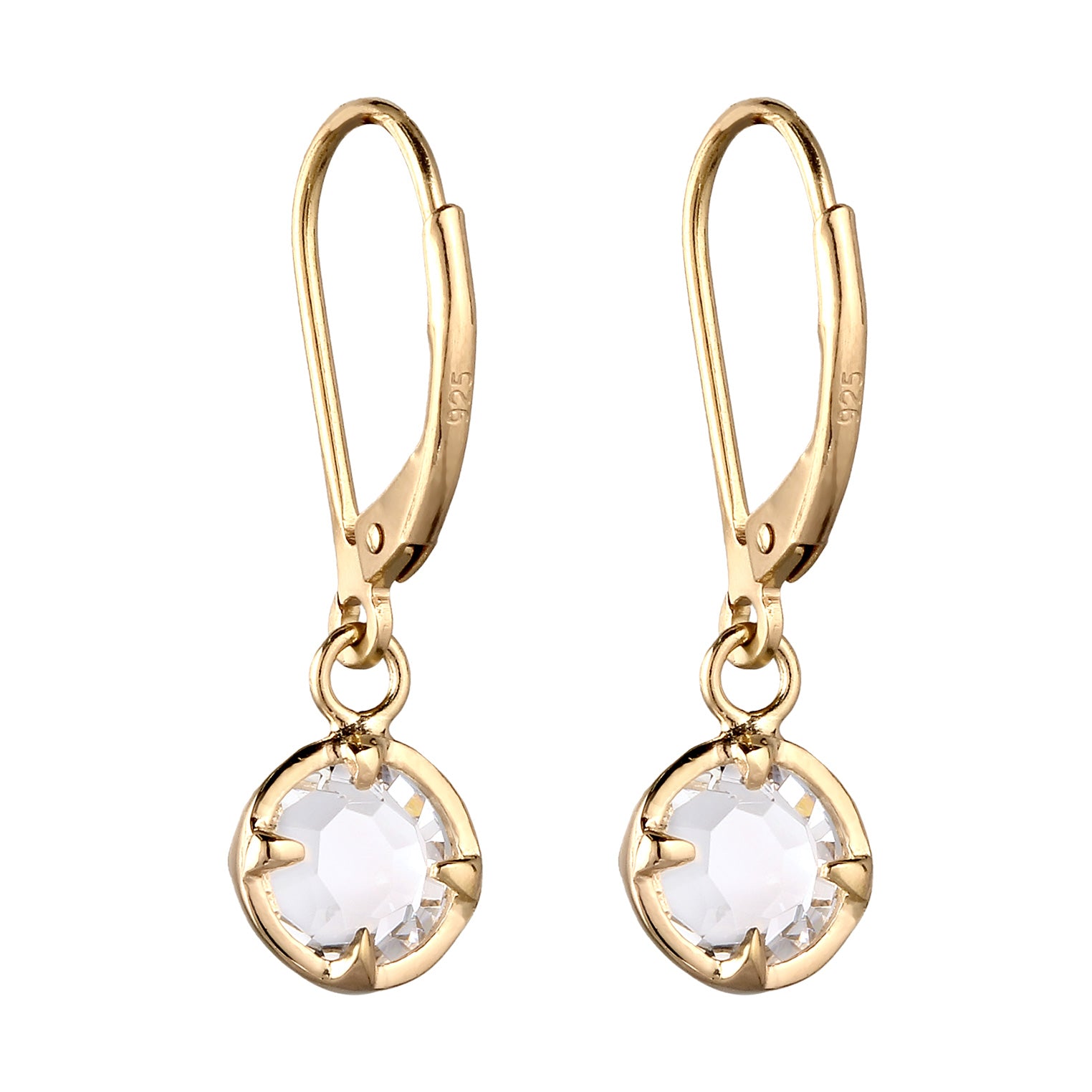 Gold - Elli | Ohrhänger Rund | Glas Kristalle (Weiß) | 925 Sterling Silber vergoldet