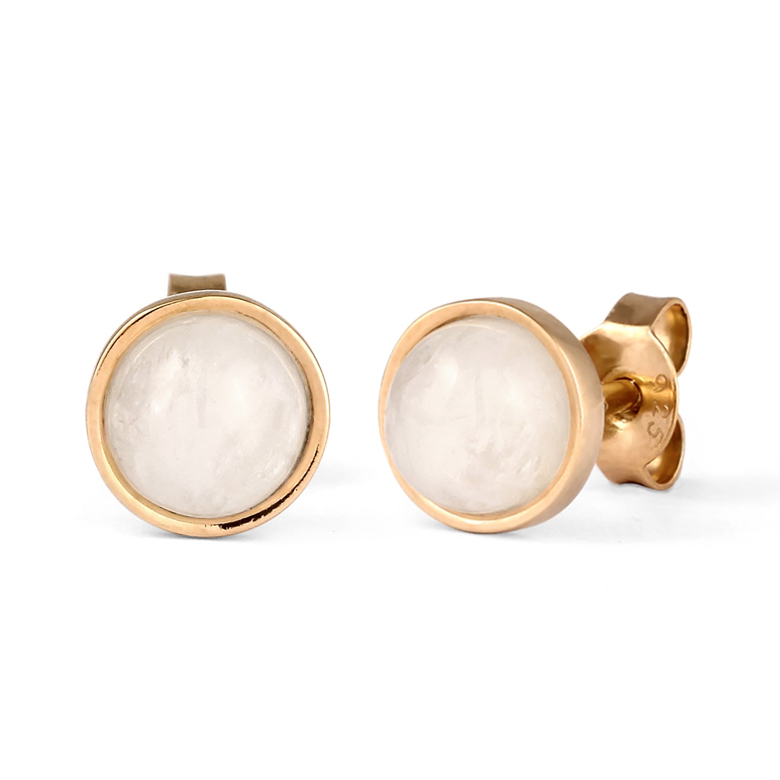 Gold - Elli | Ohrstecker Rund | Mondstein (Weiß) | 925 Sterling Silber vergoldet