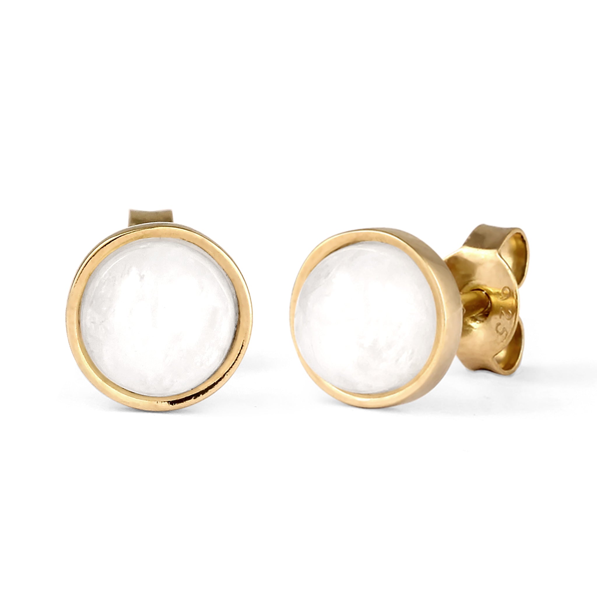 Gold - Elli | Ohrstecker Rund | Mondstein (Weiß) | 925 Sterling Silber vergoldet