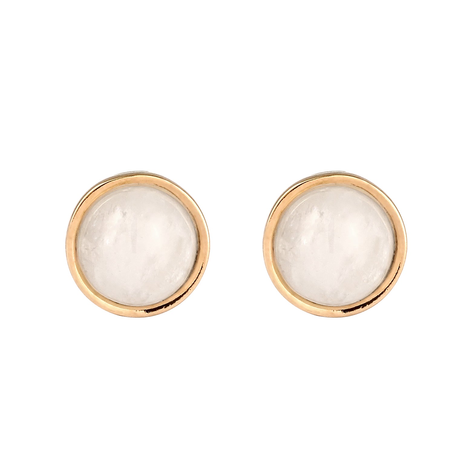 Gold - Elli | Ohrstecker Rund | Mondstein (Weiß) | 925 Sterling Silber vergoldet
