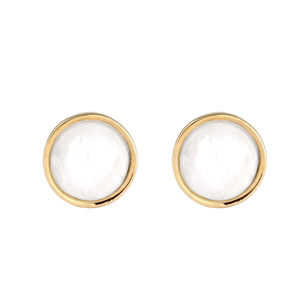 Gold - Elli | Ohrstecker Rund | Mondstein (Weiß) | 925 Sterling Silber vergoldet