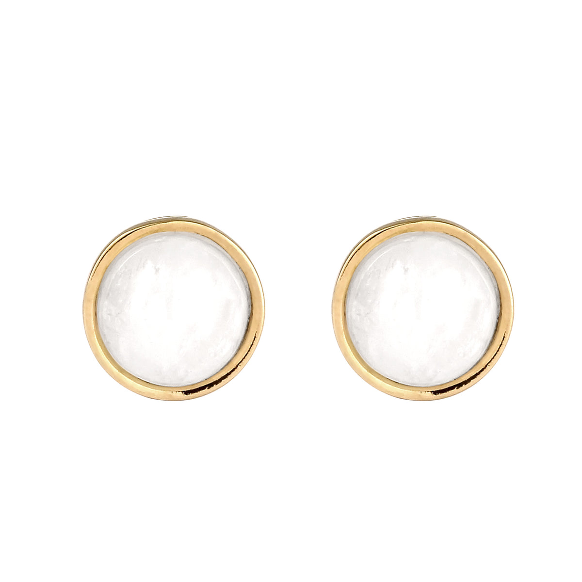 Gold - Elli | Ohrstecker Rund | Mondstein (Weiß) | 925 Sterling Silber vergoldet