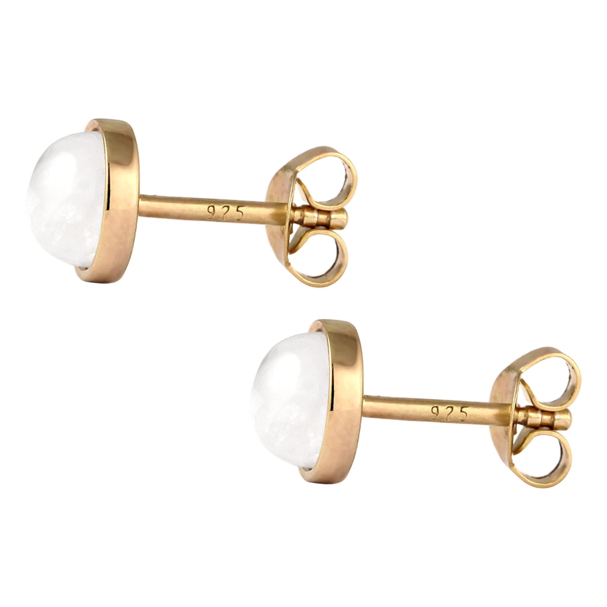 Gold - Elli | Ohrstecker Rund | Mondstein (Weiß) | 925 Sterling Silber vergoldet