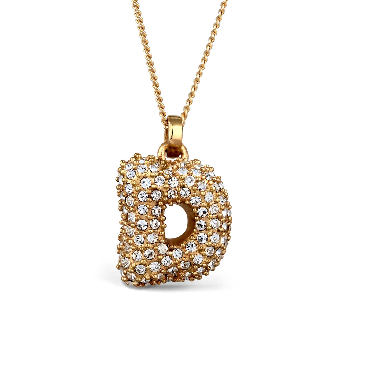 Gold - Elli | Halskette Bubble Buchstabe D | Mit Kristallen von Swarovski® (Weiß) | 925 Sterling Silber vergoldet