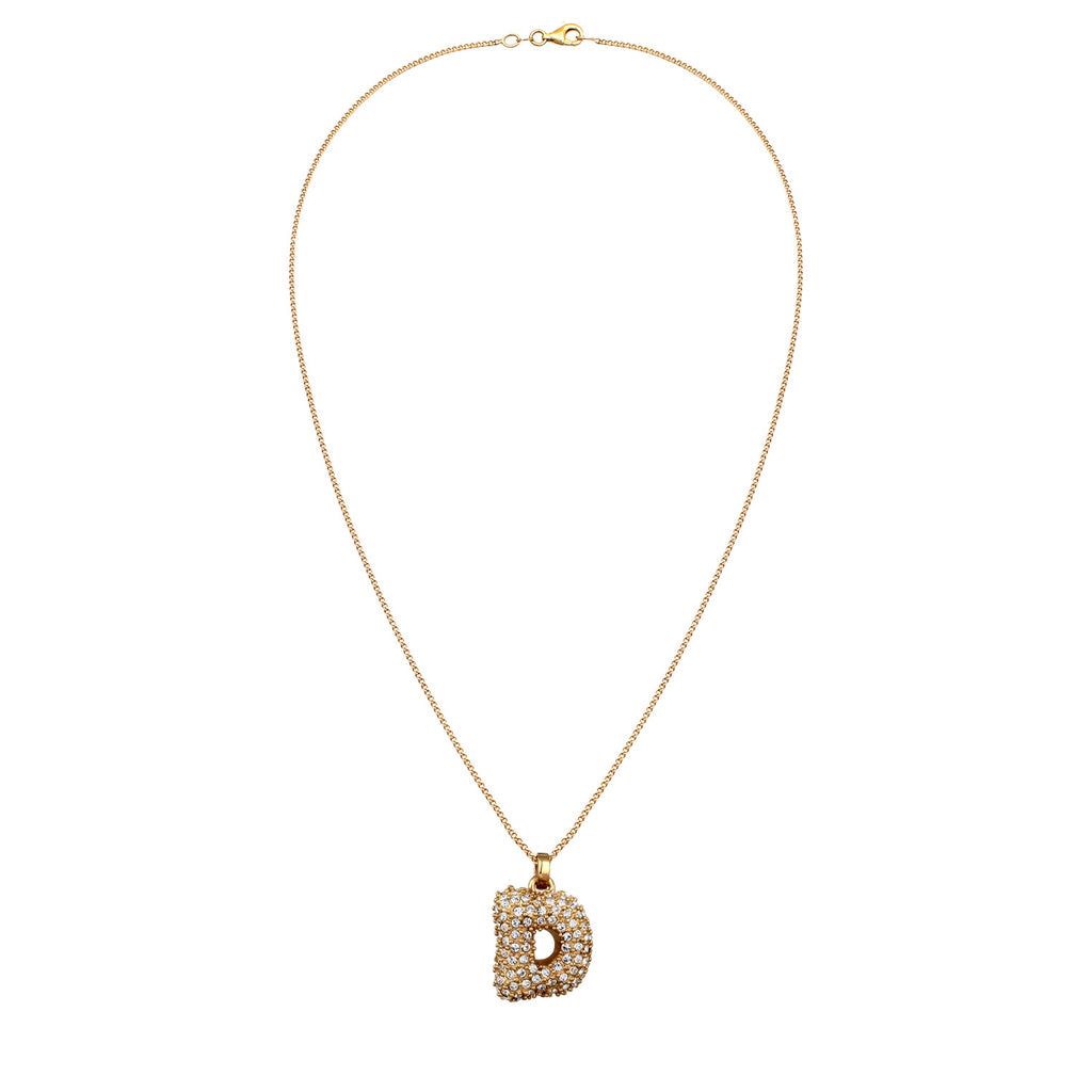 Gold - Elli | Halskette Bubble Buchstabe D | Mit Kristallen von Swarovski® (Weiß) | 925 Sterling Silber vergoldet