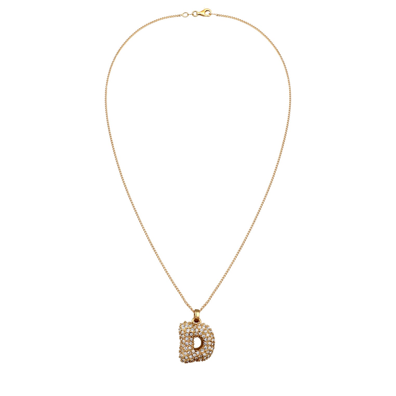Gold - Elli | Halskette Bubble Buchstabe D | Mit Kristallen von Swarovski® (Weiß) | 925 Sterling Silber vergoldet