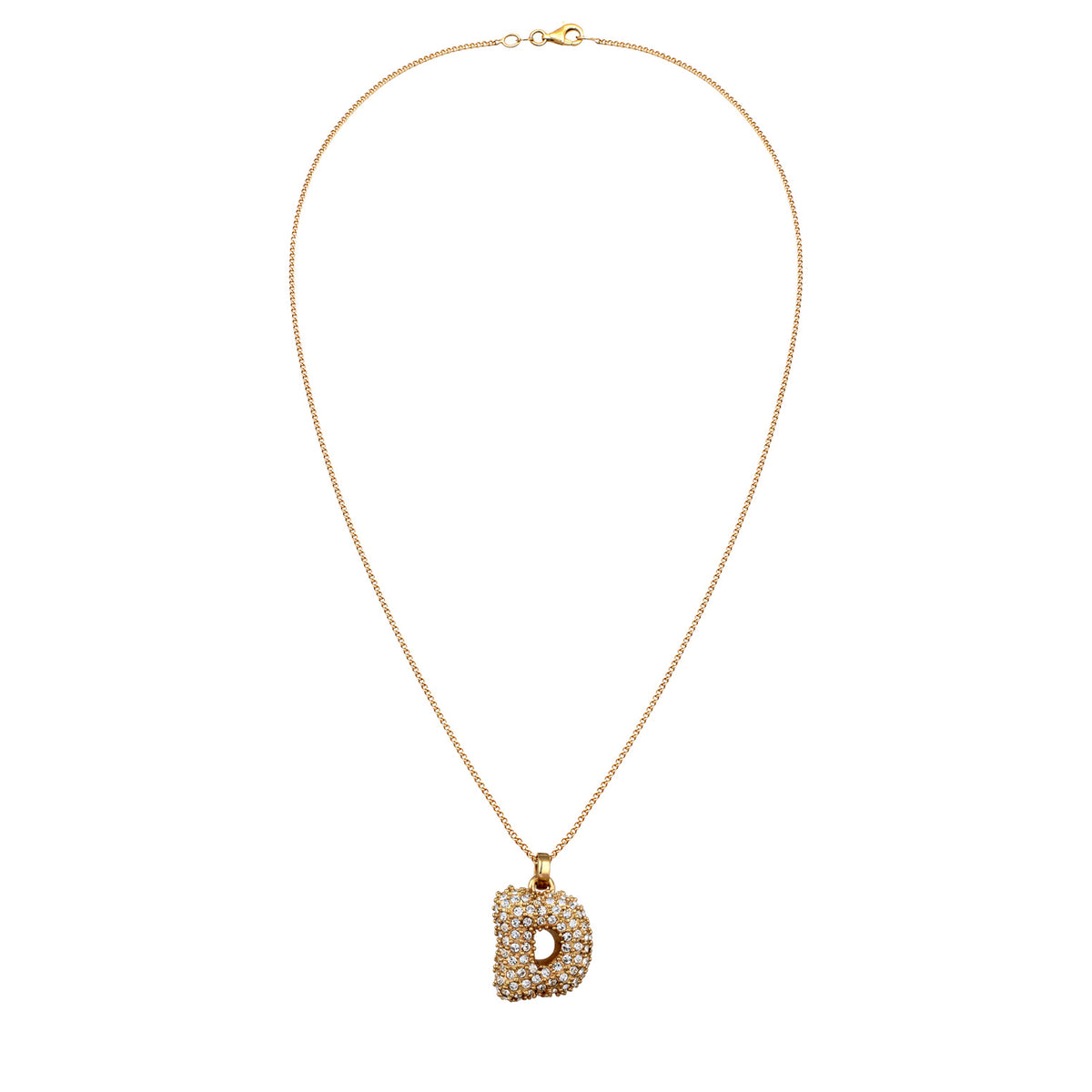 Gold - Elli | Halskette Bubble Buchstabe D | Mit Kristallen von Swarovski® (Weiß) | 925 Sterling Silber vergoldet