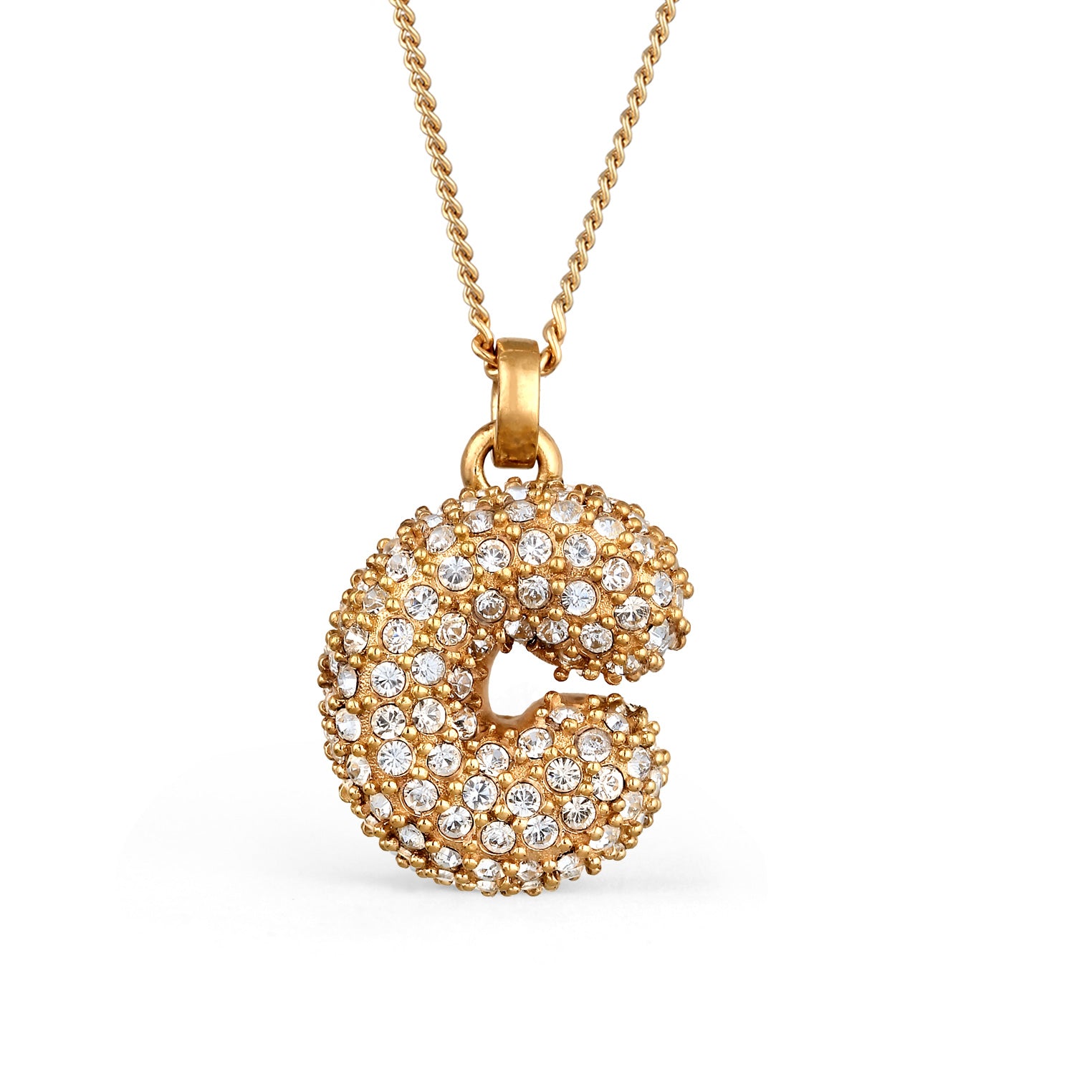 Gold - Elli | Halskette Bubble Buchstabe C | Glas Kristalle (Weiß) | 925 Sterling Silber vergoldet
