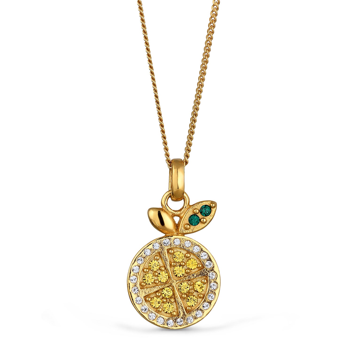 Gold - Elli | Halskette Anhänger Zitrone | Mit Kristallen von Swarovski® (Weiß, Grün, Gelb) | 925 Sterling Silber vergoldet
