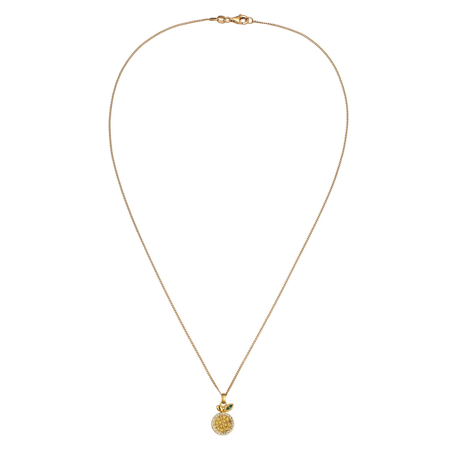 Gold - Elli | Halskette Anhänger Zitrone | Mit Kristallen von Swarovski® (Weiß, Grün, Gelb) | 925 Sterling Silber vergoldet