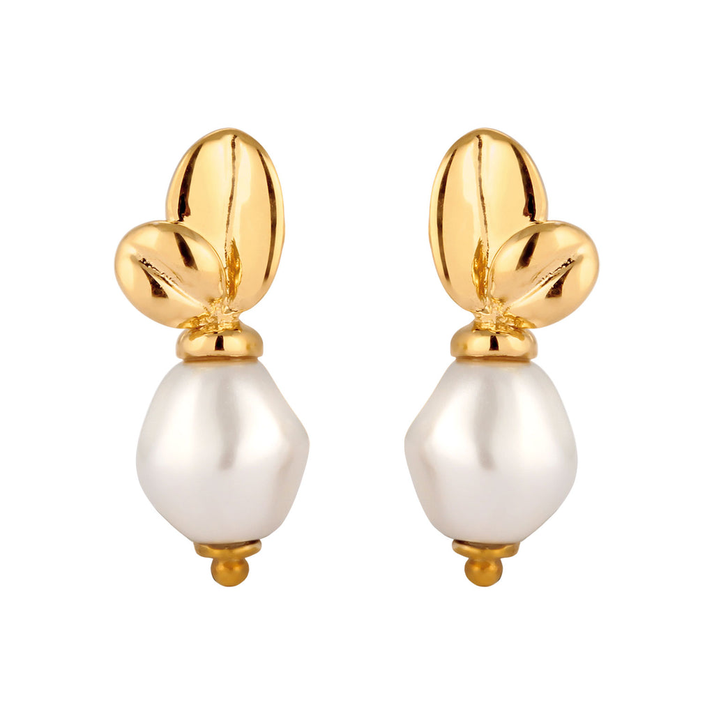 Gold - Elli PREMIUM | Ohrstecker Blume | Synthetische Perle (Weiß) | 925 Sterling Silber vergoldet