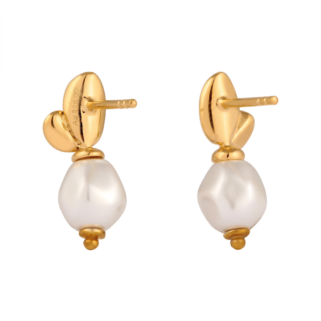 Gold - Elli PREMIUM | Ohrstecker Blume | Synthetische Perle (Weiß) | 925 Sterling Silber vergoldet