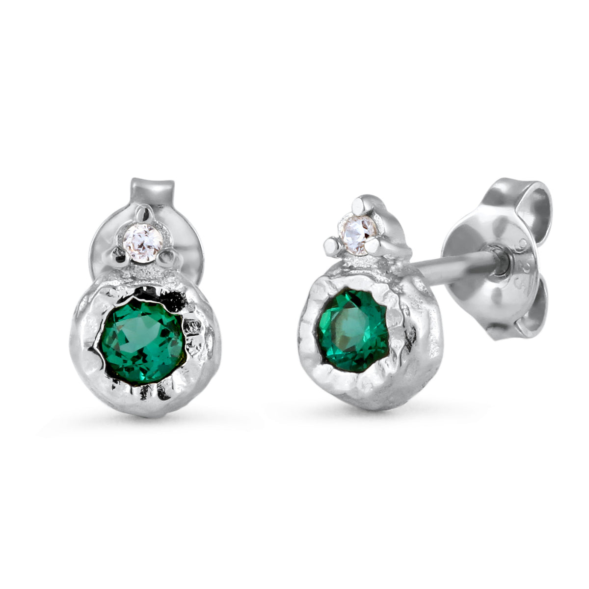 Silber - Elli PREMIUM | Ohrstecker Organic | Synthetischer Smaragd & Zirkonia (Grün & Weiß) | 925 Sterling Silber