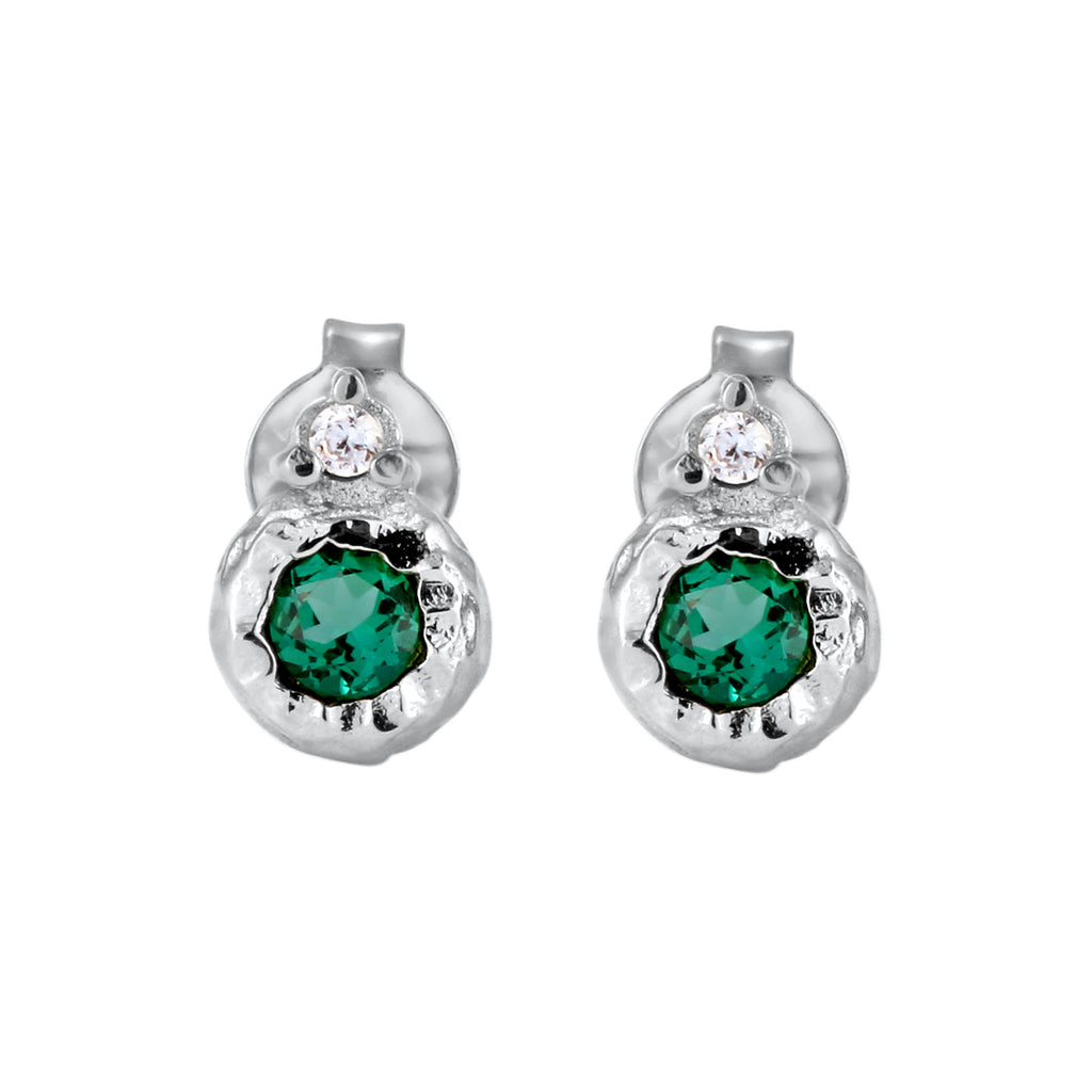 Silber - Elli PREMIUM | Ohrstecker Organic | Synthetischer Smaragd & Zirkonia (Grün & Weiß) | 925 Sterling Silber