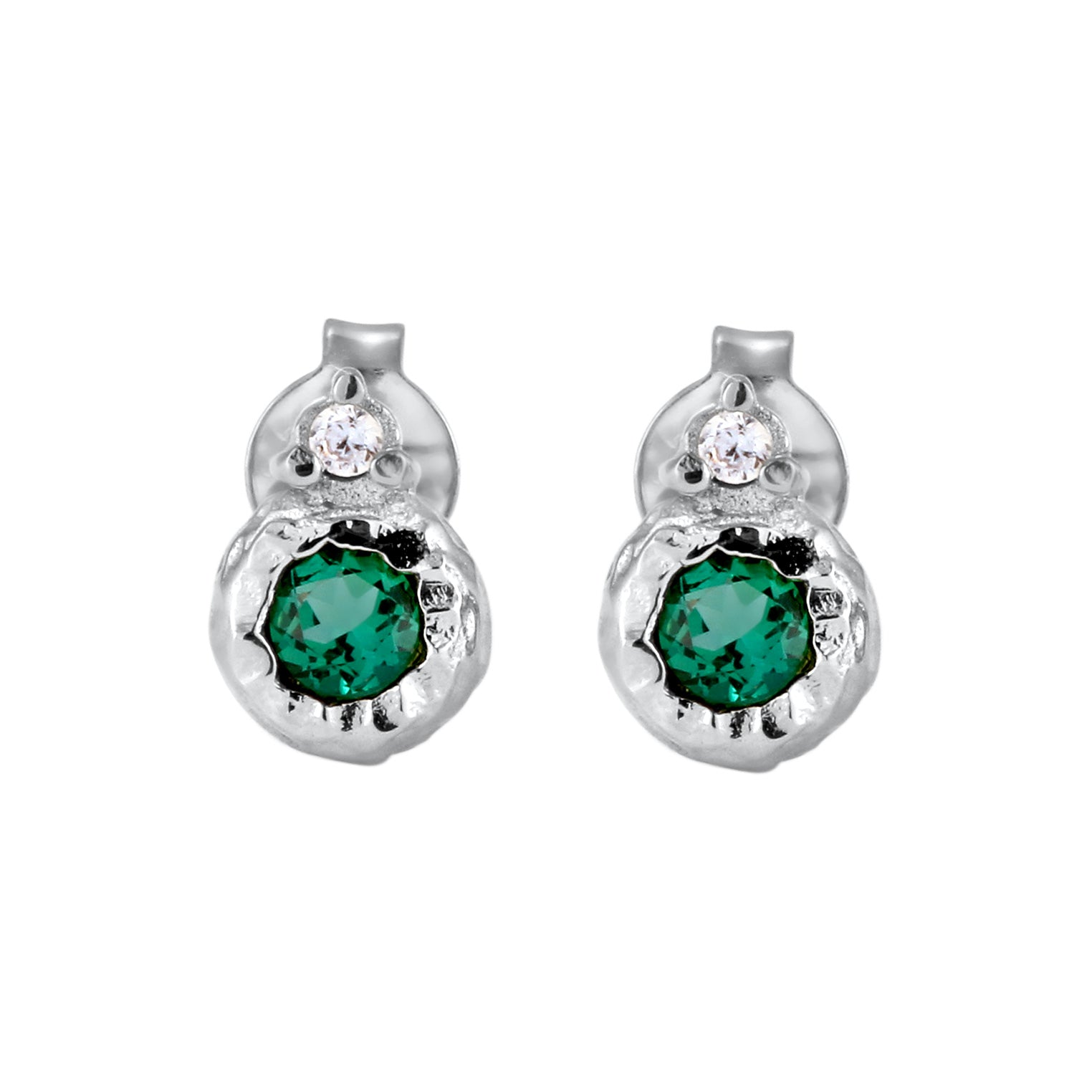 Silber - Elli PREMIUM | Ohrstecker Organic | Synthetischer Smaragd & Zirkonia (Grün & Weiß) | 925 Sterling Silber
