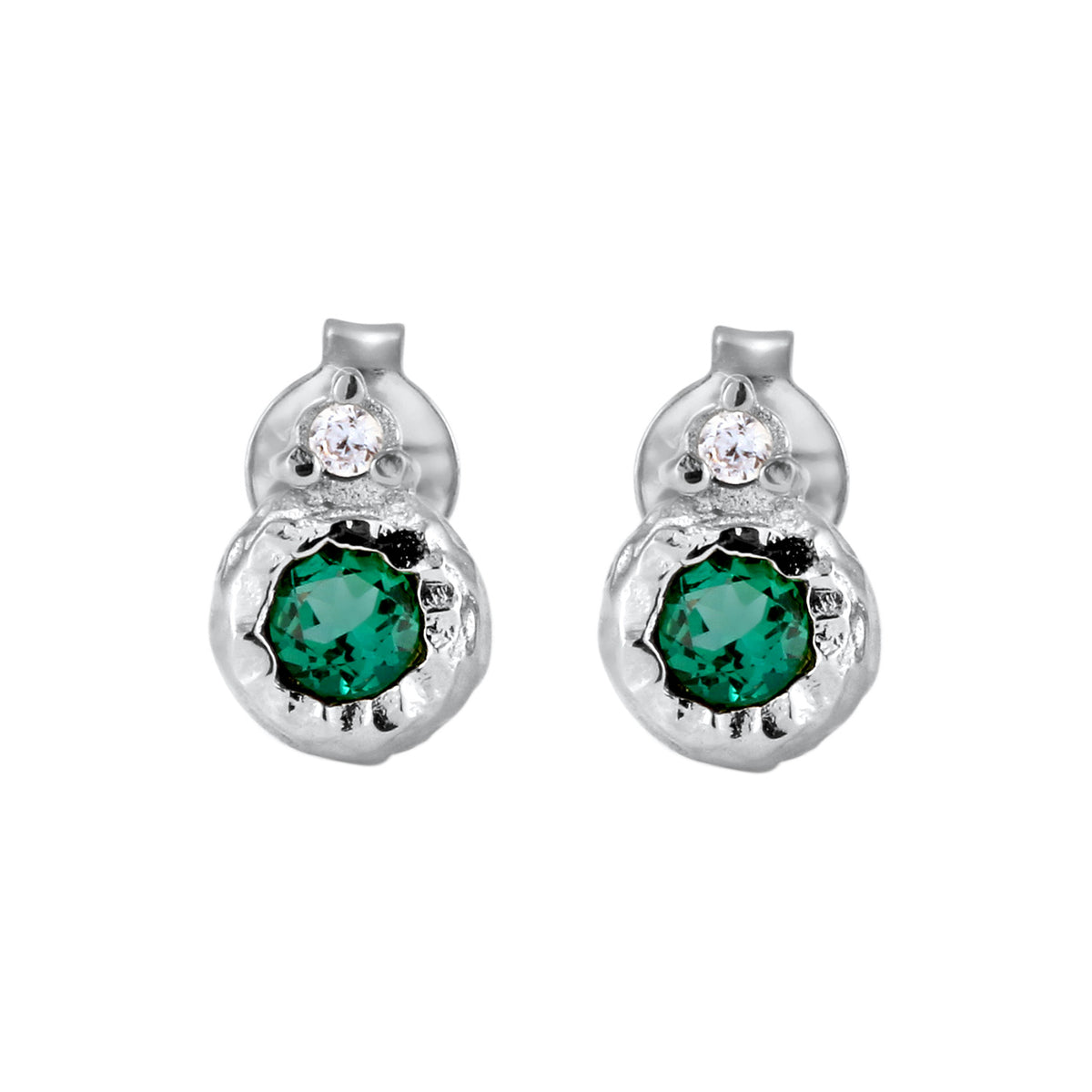 Silber - Elli PREMIUM | Ohrstecker Organic | Synthetischer Smaragd & Zirkonia (Grün & Weiß) | 925 Sterling Silber