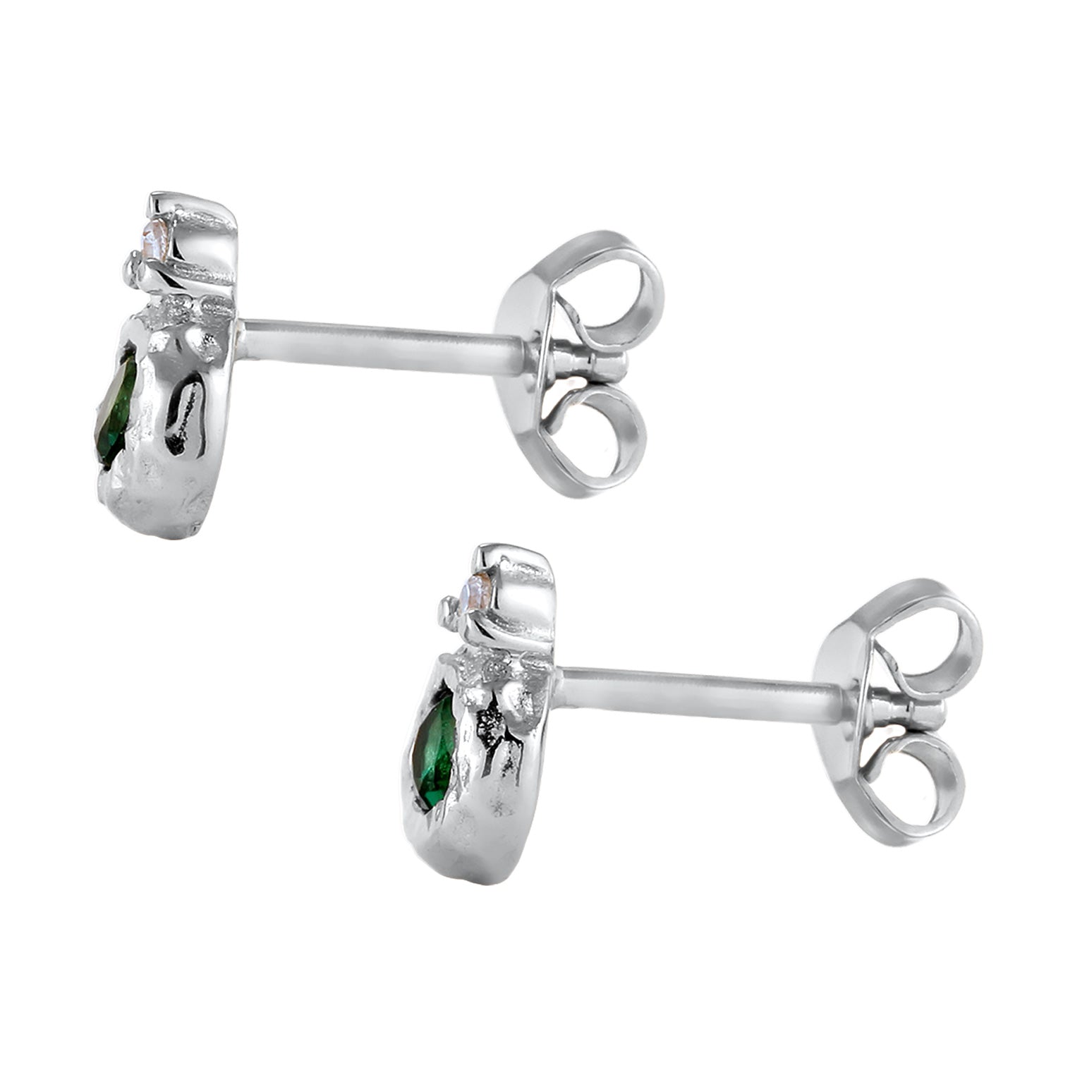 Silber - Elli PREMIUM | Ohrstecker Organic | Synthetischer Smaragd & Zirkonia (Grün & Weiß) | 925 Sterling Silber