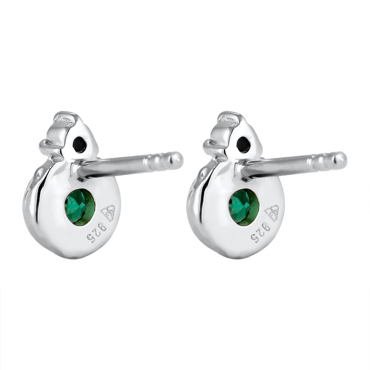 Silber - Elli PREMIUM | Ohrstecker Organic | Synthetischer Smaragd & Zirkonia (Grün & Weiß) | 925 Sterling Silber