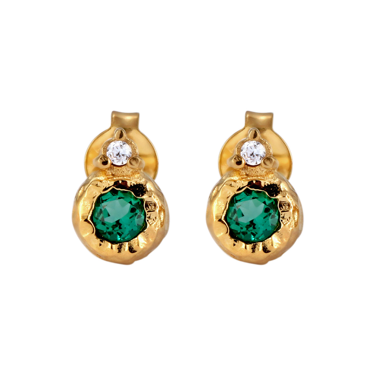 Gold - Elli PREMIUM | Ohrstecker Organic | Synthetischer Smaragd & Zirkonia (Grün & Weiß) | 925 Sterling Silber vergoldet
