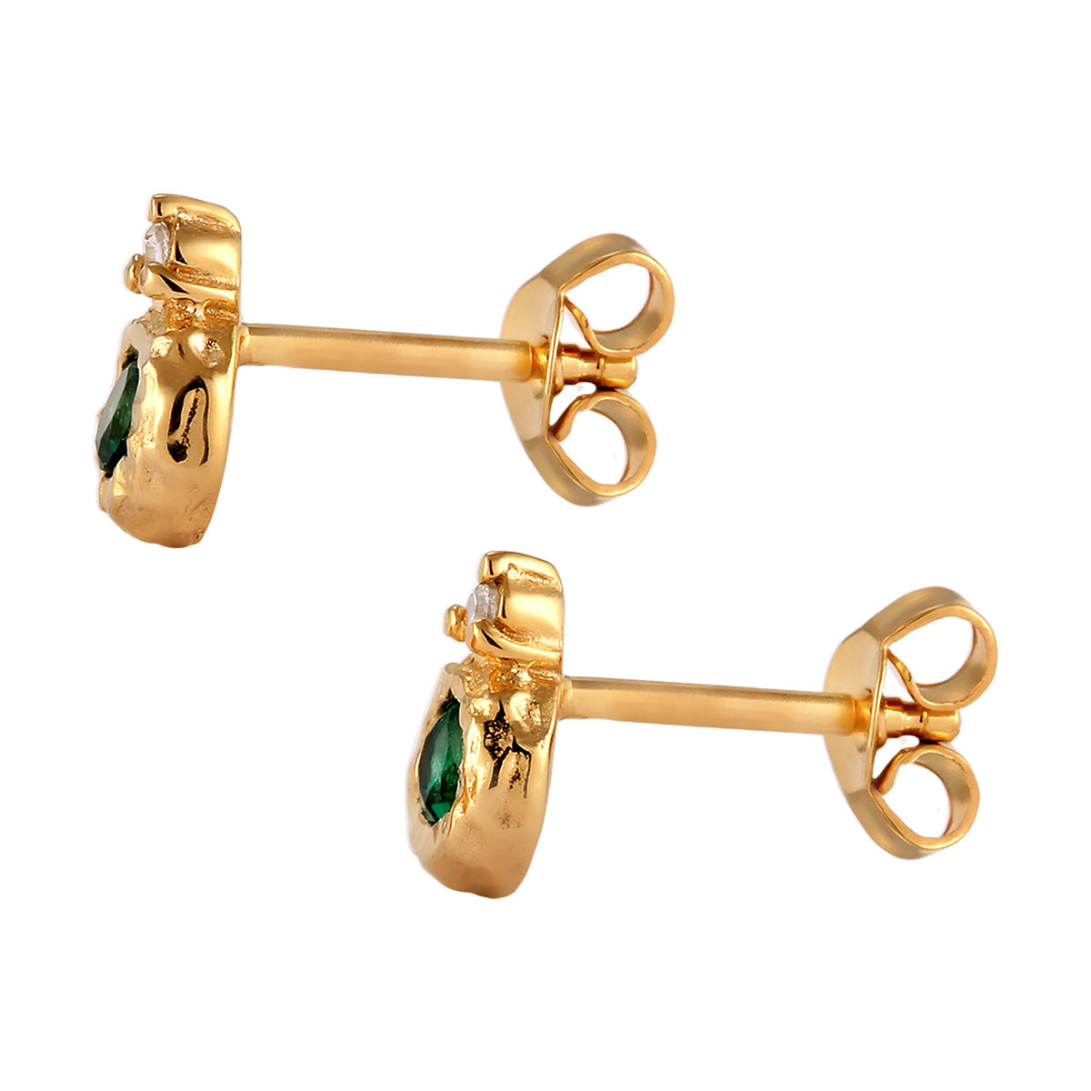 Gold - Elli PREMIUM | Ohrstecker Organic | Synthetischer Smaragd & Zirkonia (Grün & Weiß) | 925 Sterling Silber vergoldet