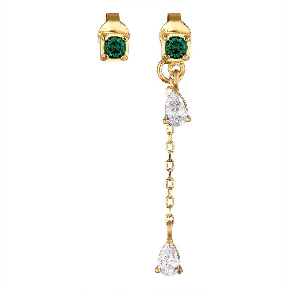 Ohrstecker Chain Quadrat | Synth. Smaragd (Grün) & Zirkonia (Weiß)