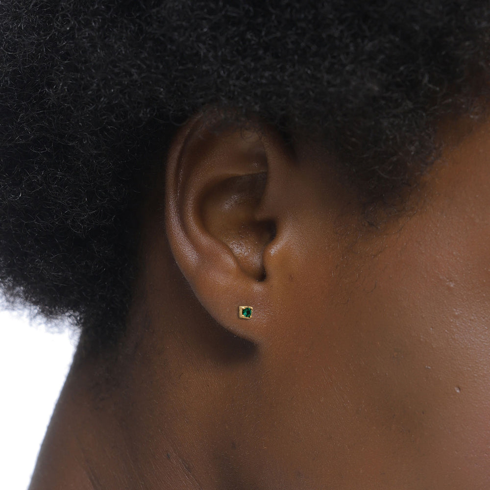 Ohrstecker Chain Quadrat | Synth. Smaragd (Grün) & Zirkonia (Weiß)