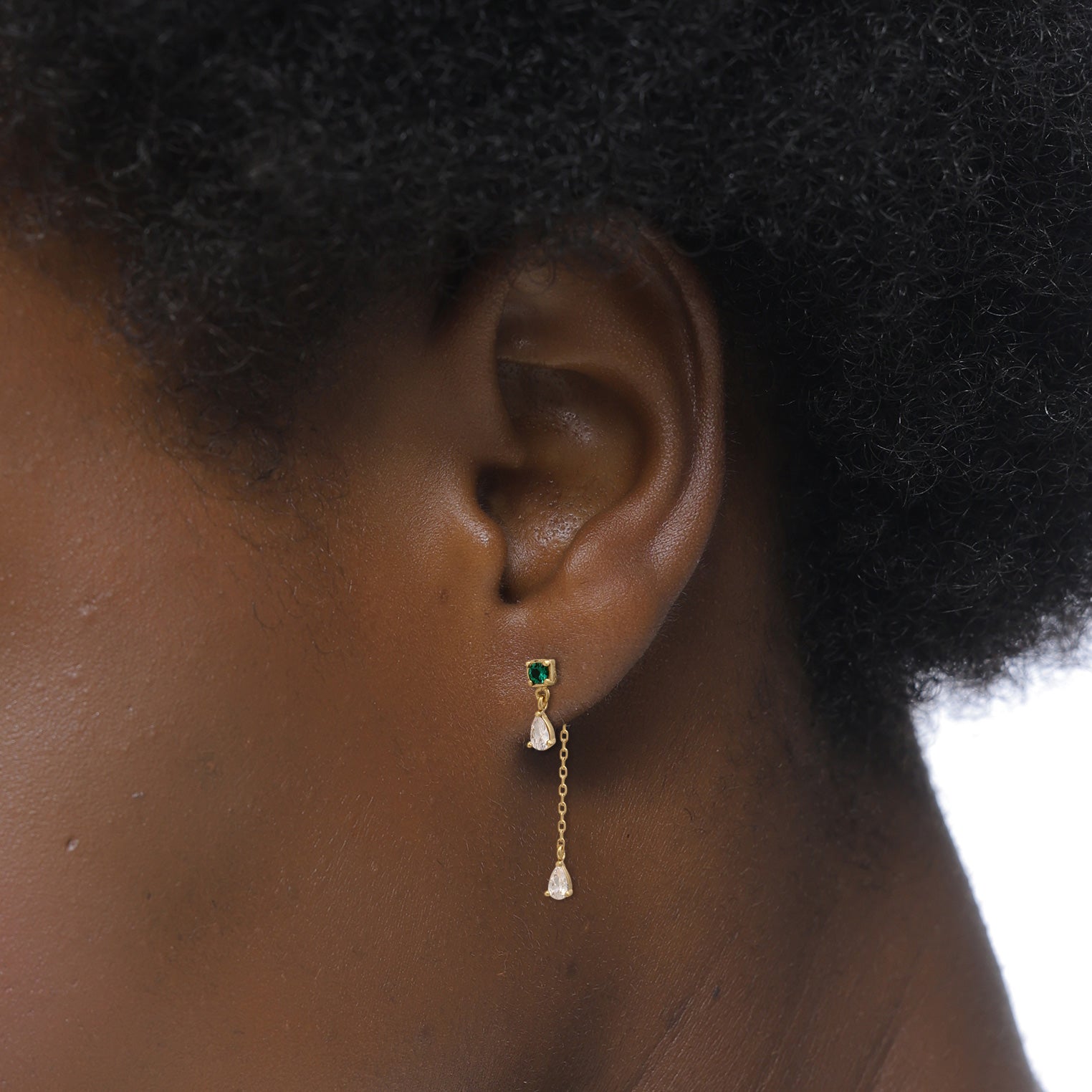 Gold - Elli PREMIUM | Ohrstecker Chain Quadrat | Synth. Smaragd (Grün) & Zirkonia (Weiß) | 925 Sterling Silber vergoldet