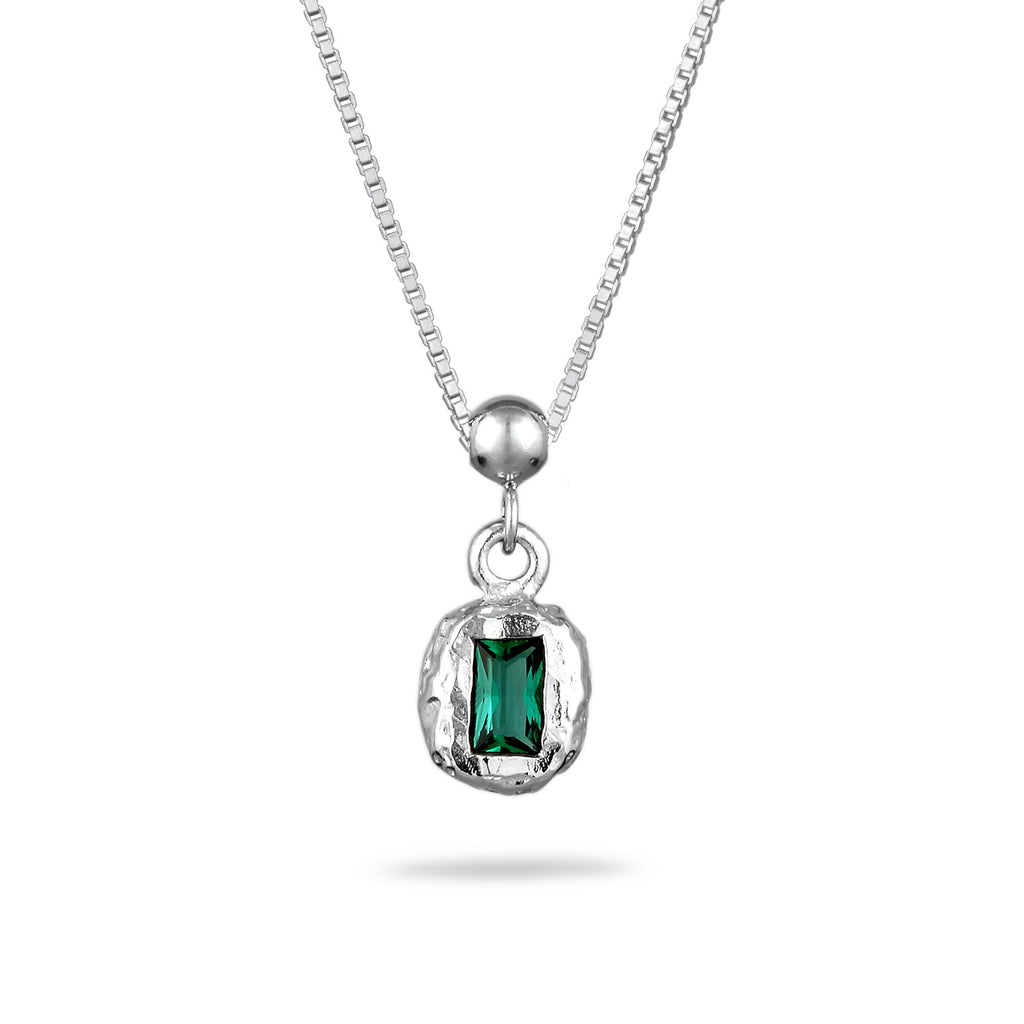 Silber - Elli PREMIUM | Halskette Organic | Synthetischer Smaragd (Grün) | 925 Sterling Silber