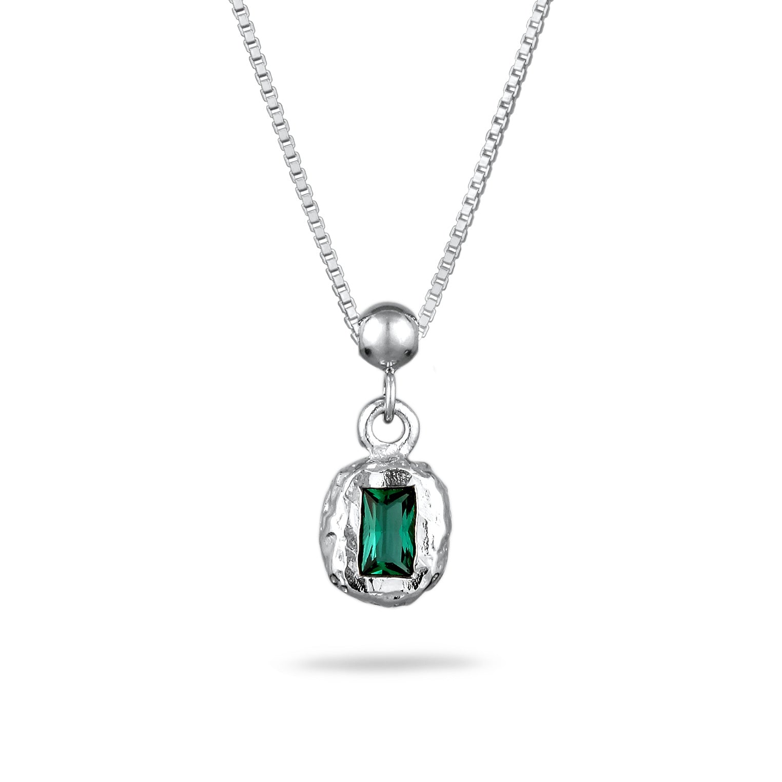 Silber - Elli PREMIUM | Halskette Organic | Synthetischer Smaragd (Grün) | 925 Sterling Silber