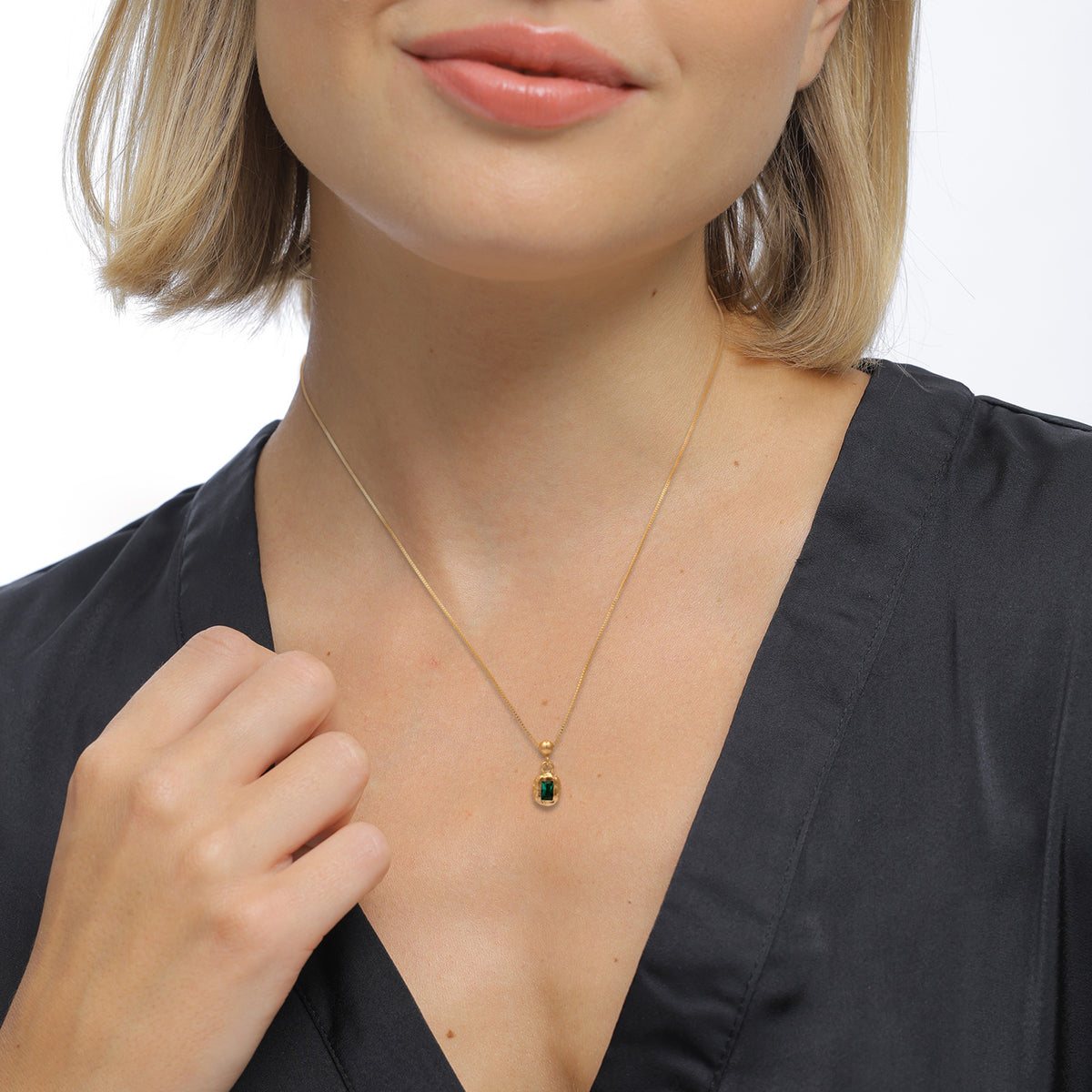 Gold - Elli PREMIUM | Halskette Organic | Synthetischer Smaragd (Grün) | 925 Sterling Silber vergoldet